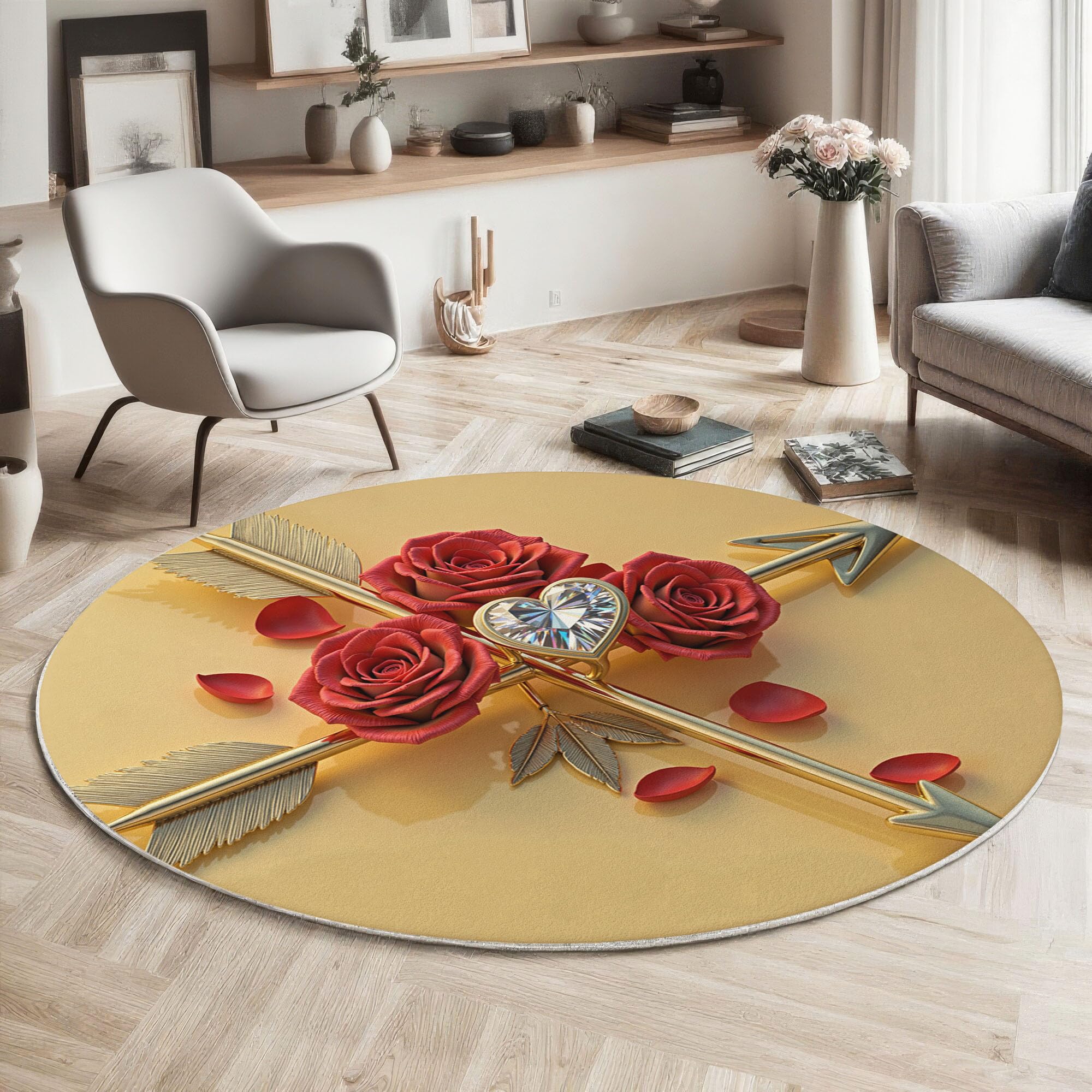 Tapis rond de salon antidérapant en flanelle douce et poils courts