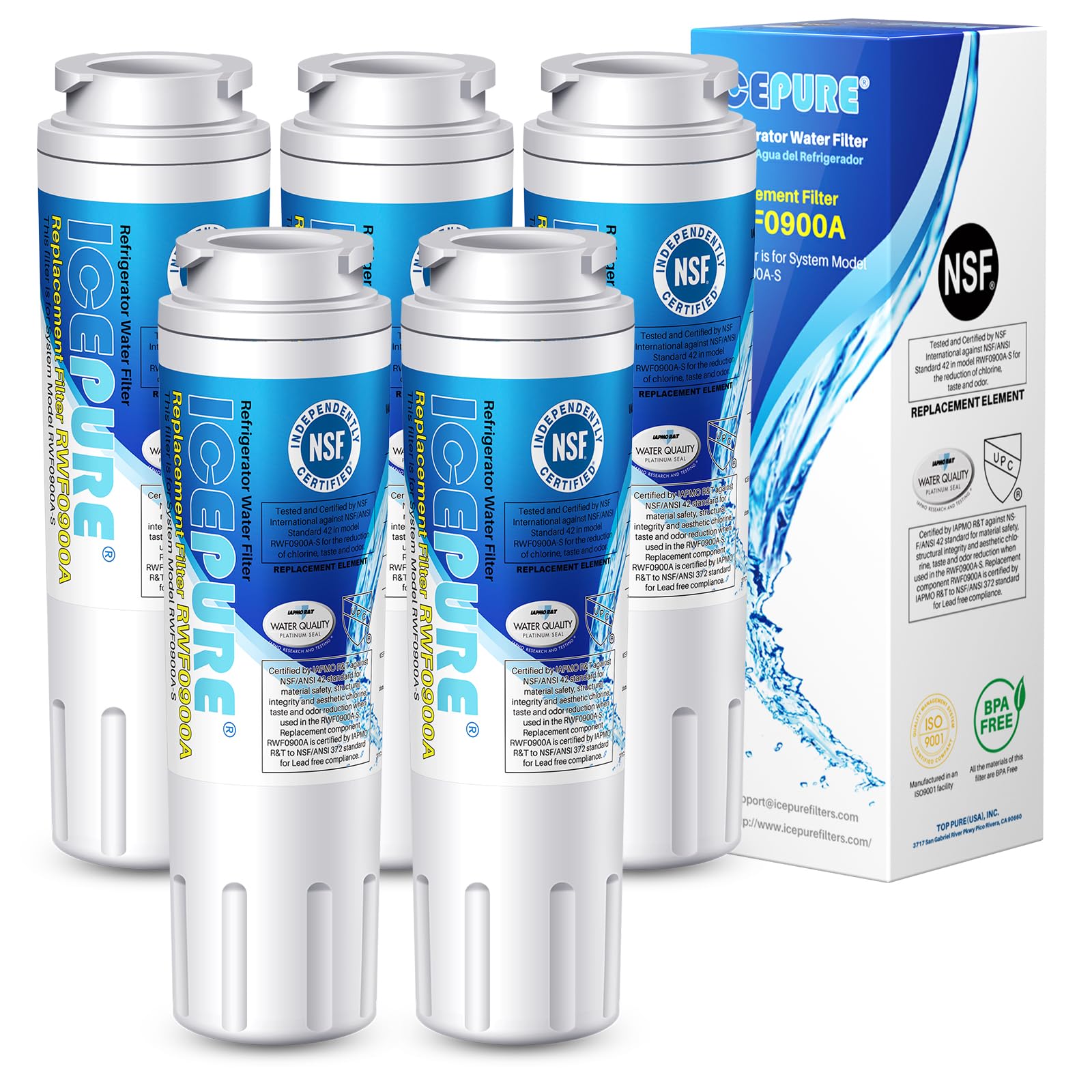 ICEPURE UKF8001 Filter Replacement for EveryDrop Filter 4, EDR4RXD1, 5 Pack