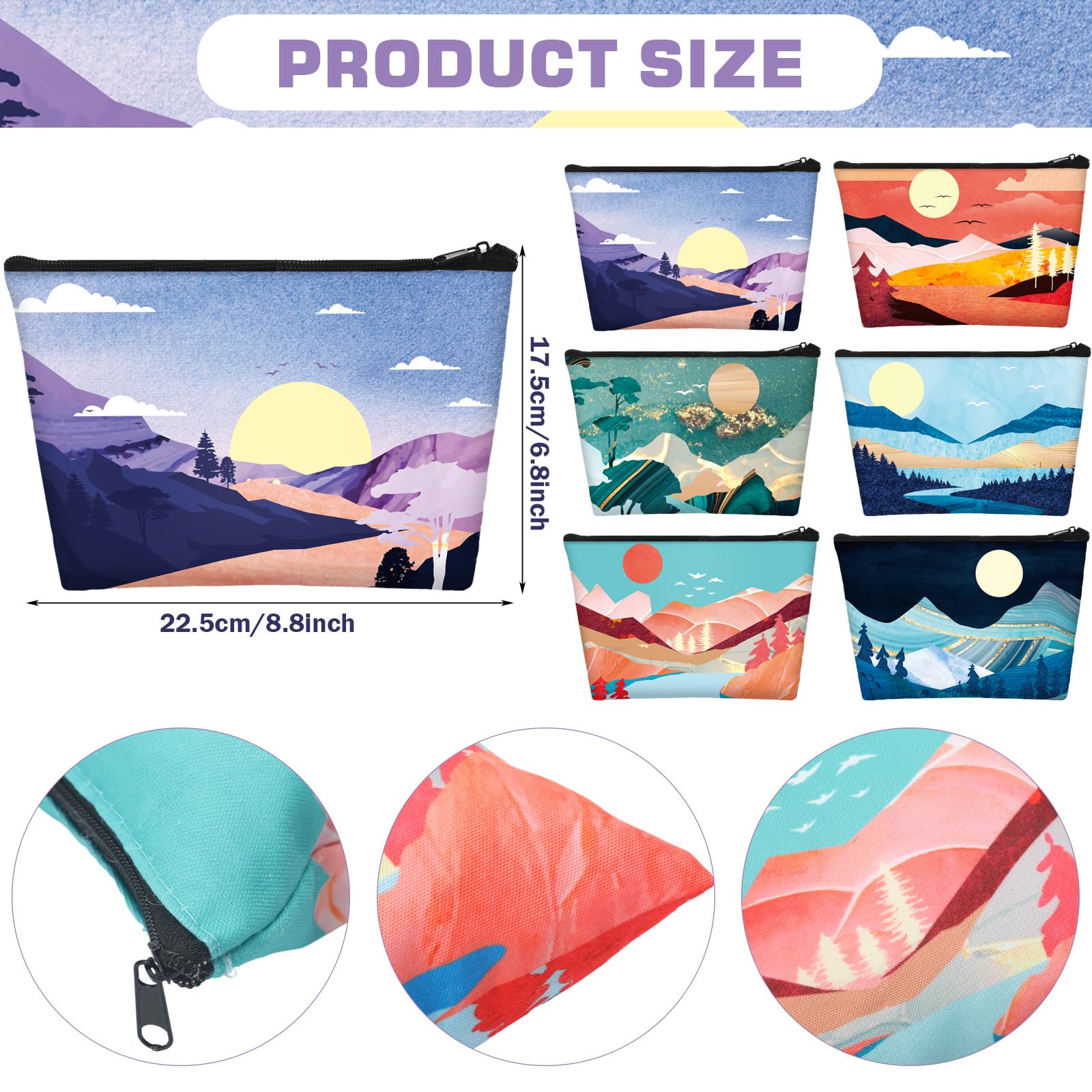Sweetude 12 Pcs Mountain Makeup Bag Portable Travel Cosmetic Bag Cute Zipper Pouches for Travel Waterproof Toiletry Organizer Printed Storage Pouch for Women Gifts