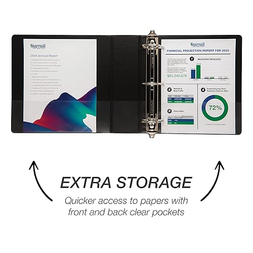 Vista 229 de Samsill Carpeta duradera de 1.5 pulgadas, fabricada en los Estados Unidos, carpeta de anillos en D, carpeta transparente personalizable, color Negro