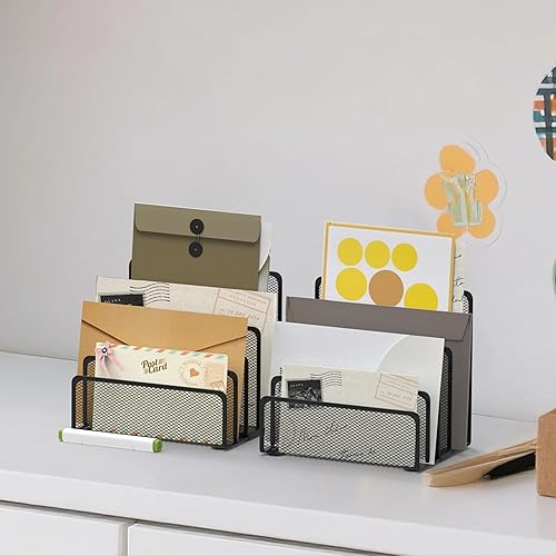 Miniatura 4 de Organizador de correo de 5 niveles para escritorio, soportes de archivos de metal para facturas, documentos, cuadernos (negro)