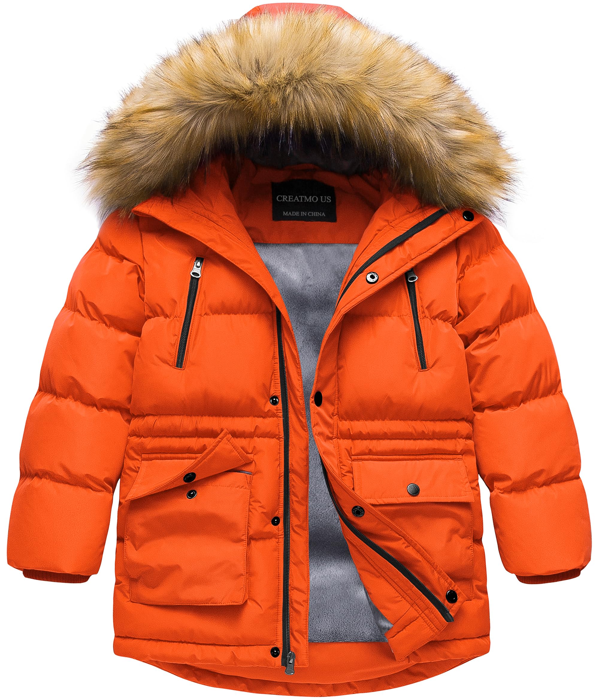 CREATMO US Boy's Winter Parka Water Resistant Hooded Puffer Fleece Lined Jackets Coats