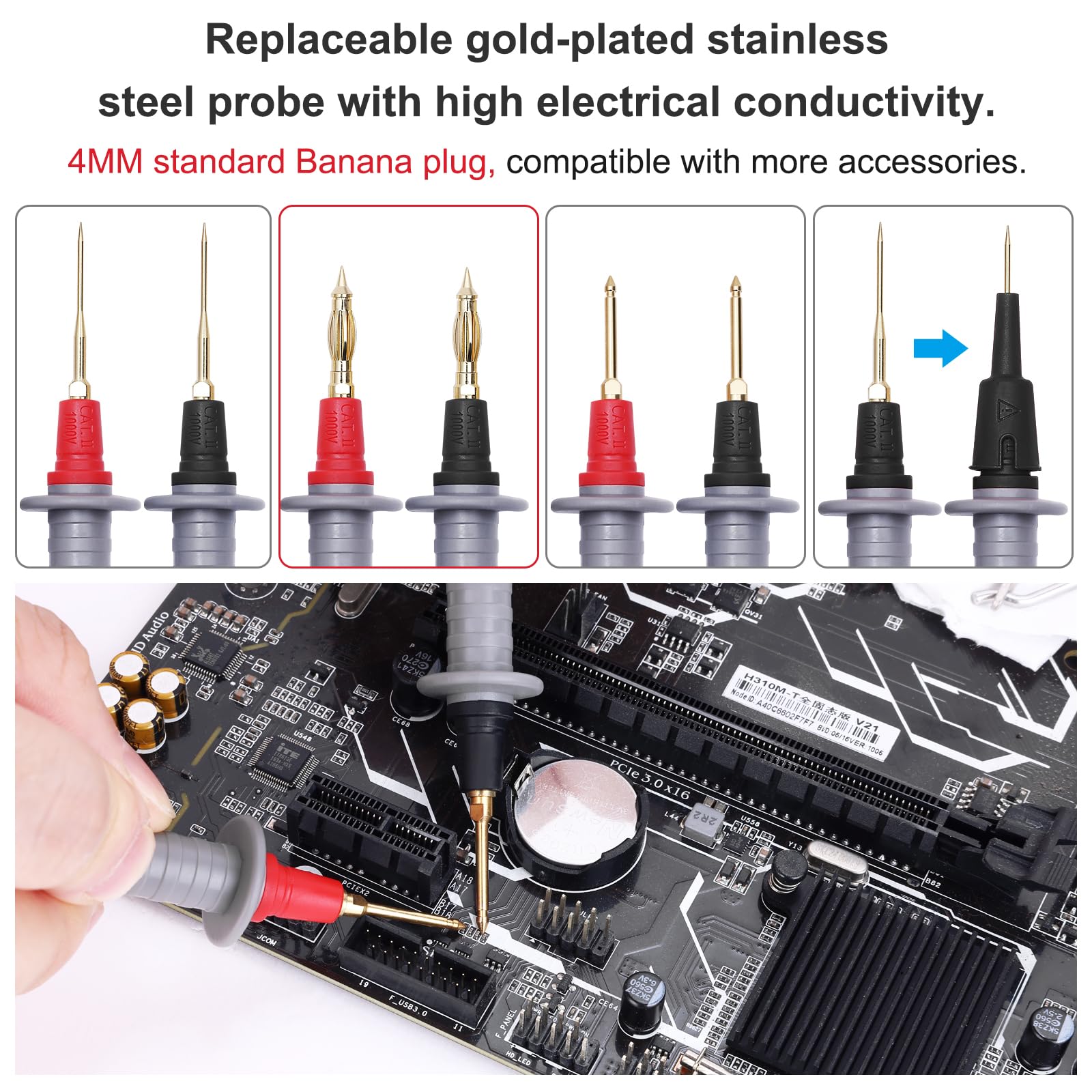 28 Pcs Multimeter Test Leads Kit with Replaceable Gold-Plated Multimeter Probes, Alligator Clips, Test Hooks,Back Probe Pins with Tool Bag — Amazon image 2