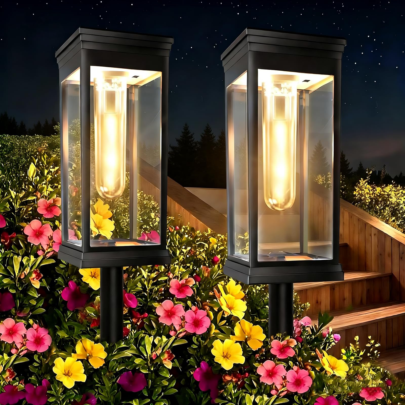 Yorezcop 2 Pack Solar Pathway Lights Outdoor,IP65 Waterproof - Bright Solar Lights Outdoor,Auto On/Off Pathway Lights Solar Powered,Solar Path Lights for Walkway Driveway Garden