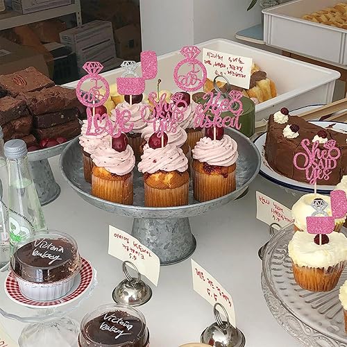 Miniatura 43 de 30 PCS He Asked She Said Yes Cupcake Toppers Love I Do Diamond Ring Cupcake Picks for Wedding Enaggement Bridal Shower Party Cake Decorations Black