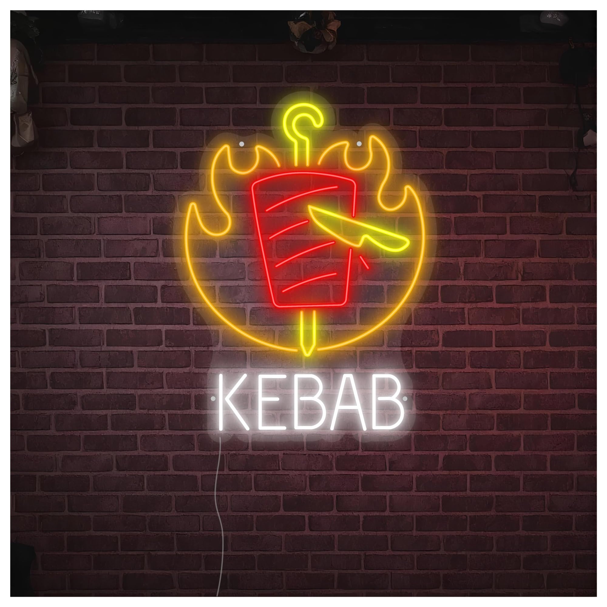 SHOUXI Sign Lamp Kebab Neon Sign, Suitable for Restaurant Shop Wall Decor with Dimmable 50cm