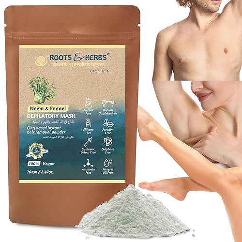 ROOTS AND HERBS Depilación vegana Mascarilla depilatoria de neem e hinojo Depilación facial para hombres y mujeres para pieles sensibles,