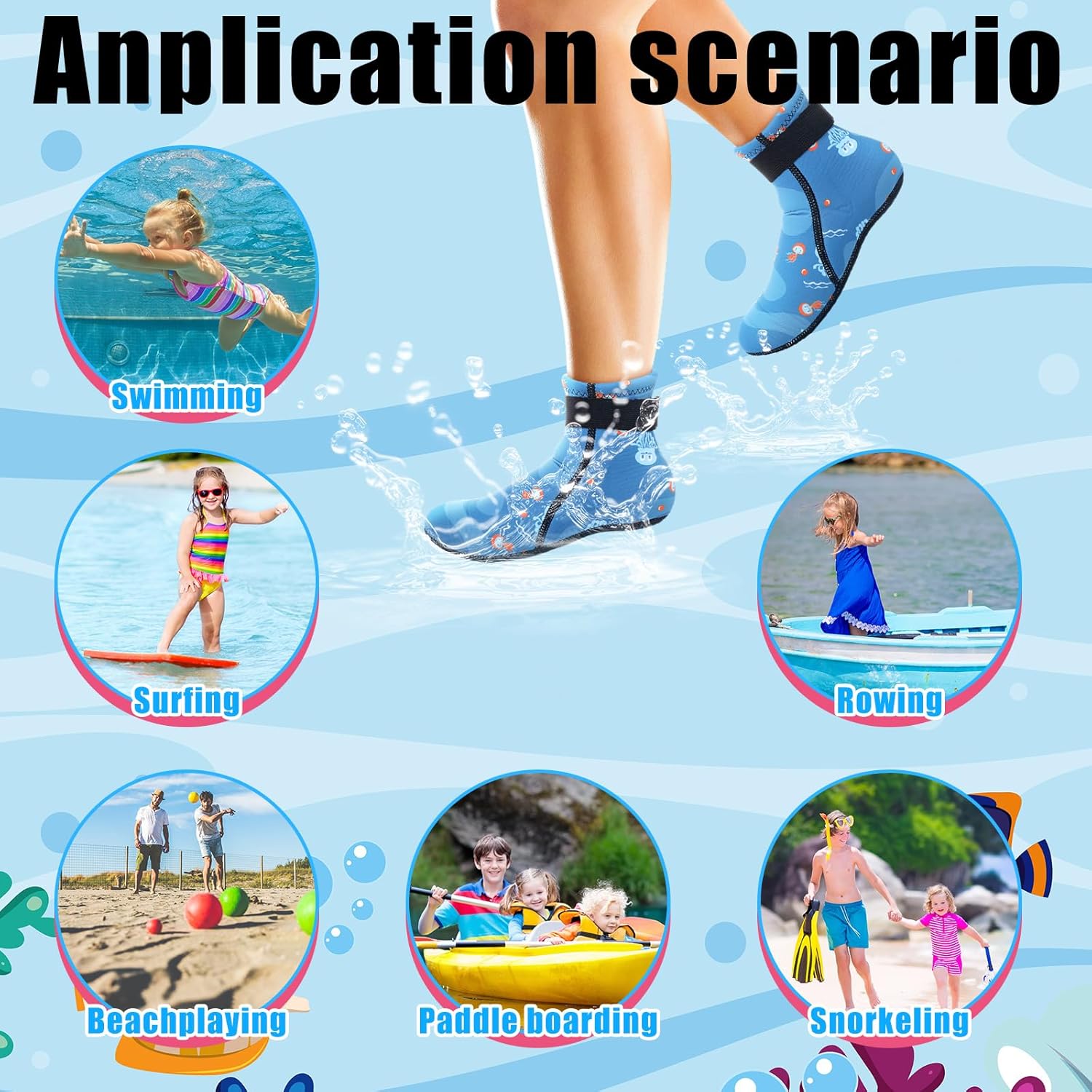 Kids Water Socks 3mm Neoprene Socks for Kids Warm in Cold Water Swim Boots Toddlers Diving Boots Anti-Slip Wetsuit Sand Shoes for Beach Volleyball - Image 4