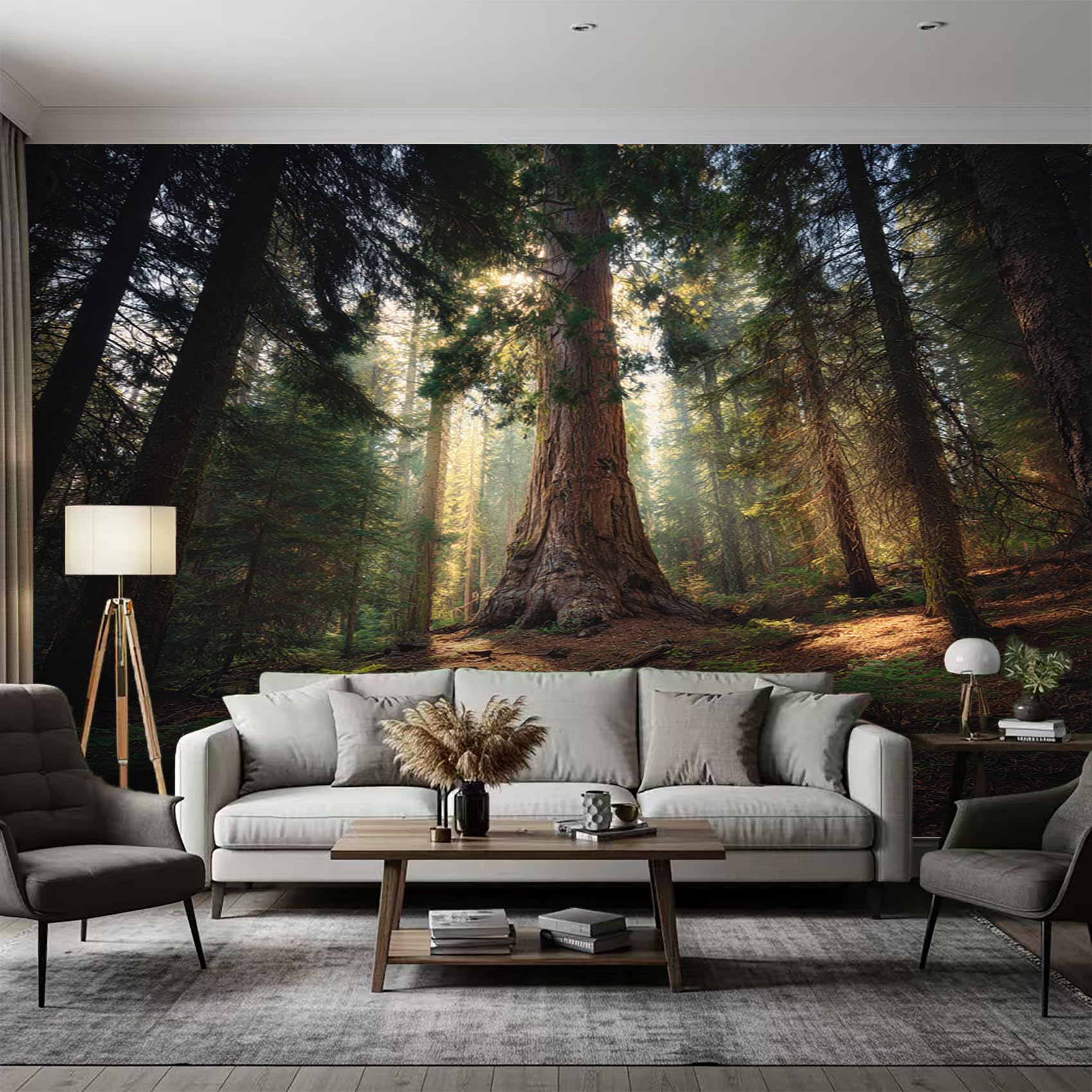 Forest Wallpaper, Jungle Landscape Pine Tree Wallpaper Murals, Forest Room Decor Wall Art for Bedroom Kitchen Living Room, 315 x 215 cm (Wide x High), GG7936