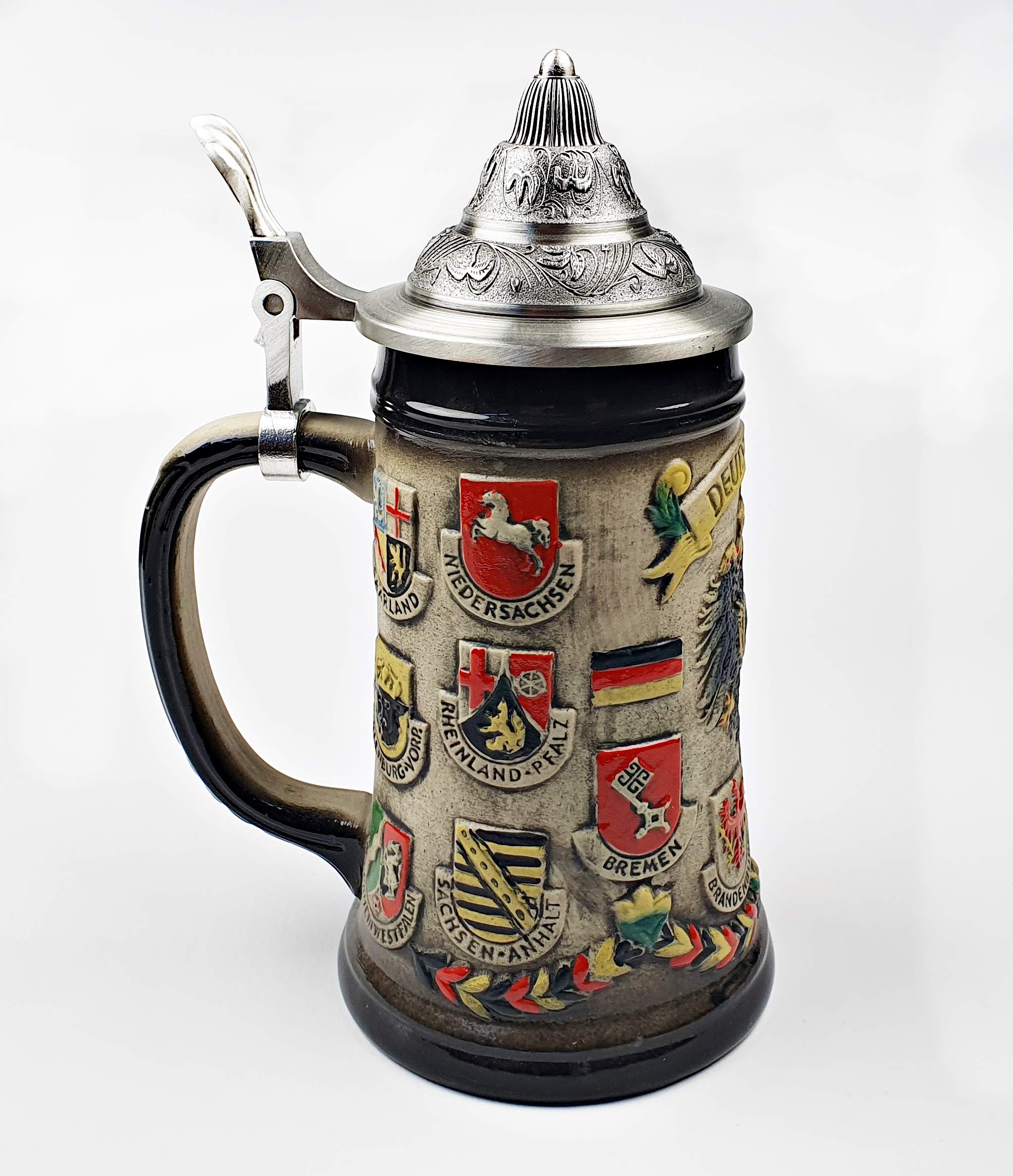 Bierkrug Deutschland rustikal mit Deckel Zinn Zinndeckel Bierhumpen Bierseidel Bundesländer