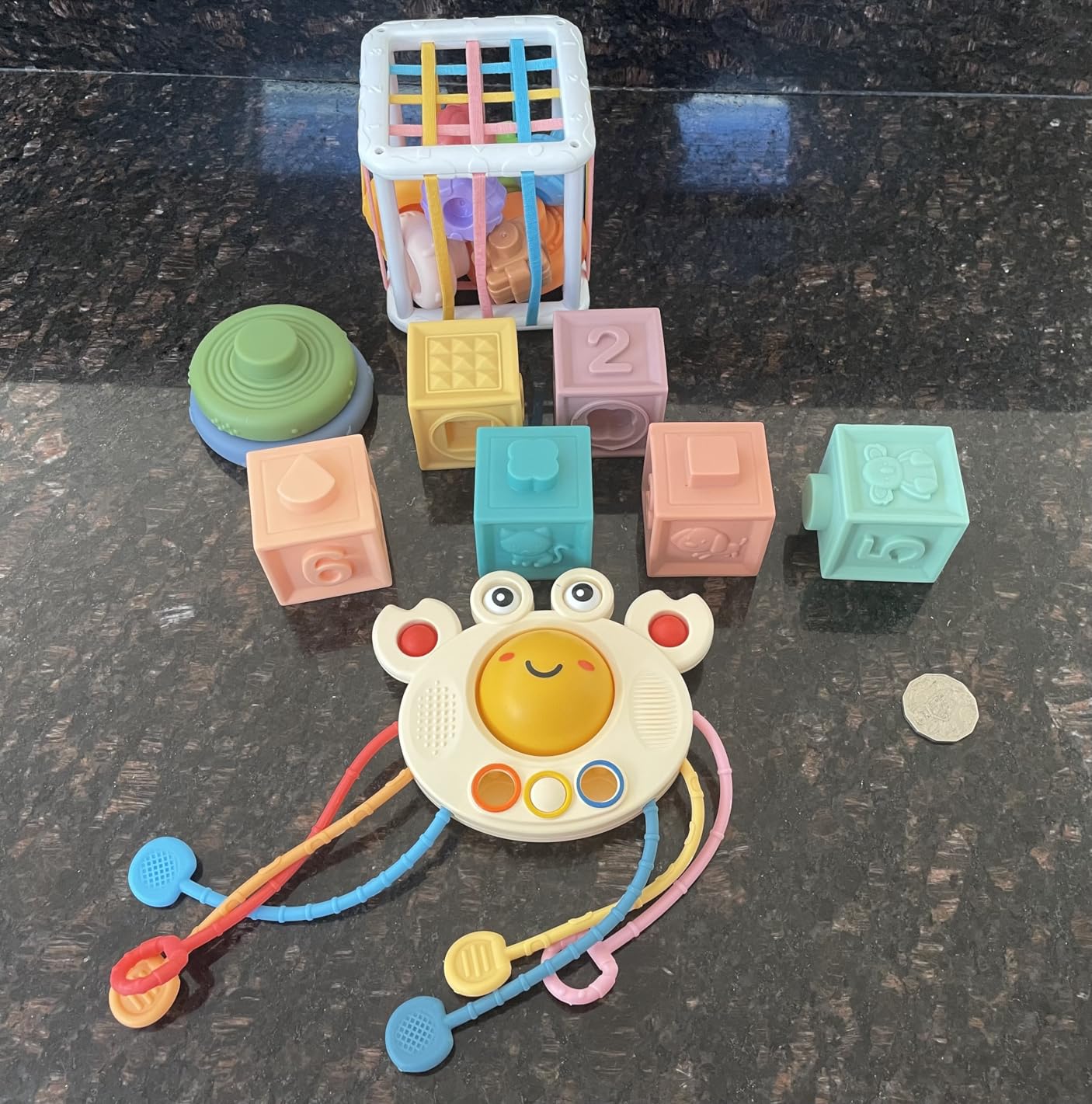 4 in 1 Montessori Baby Toys for Babies 6-18 Months,Pull String Teether ...