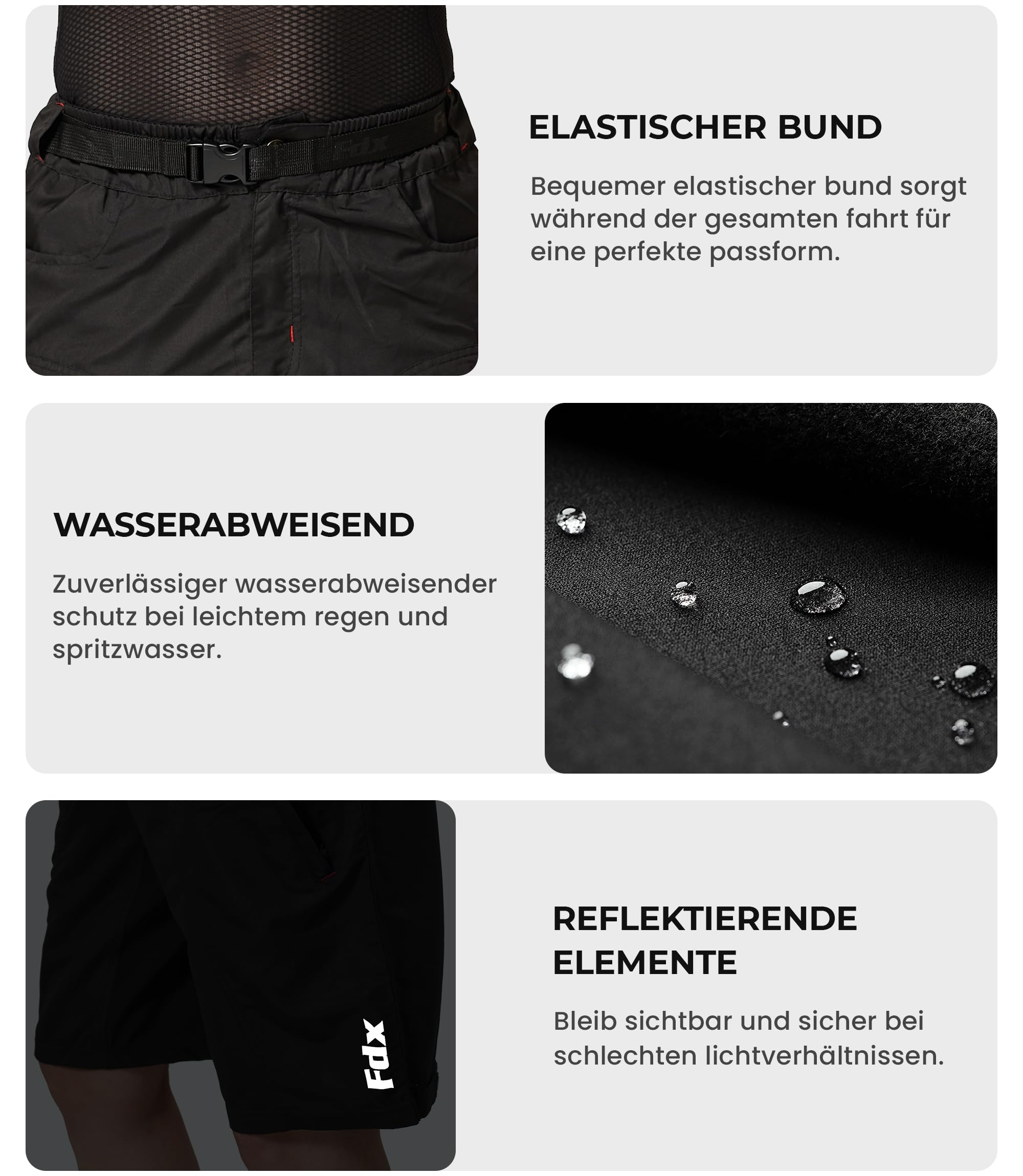 FDX MTB Hose Herren Radhose Mountainbike Hose Herausnehmbarem Innenpolster