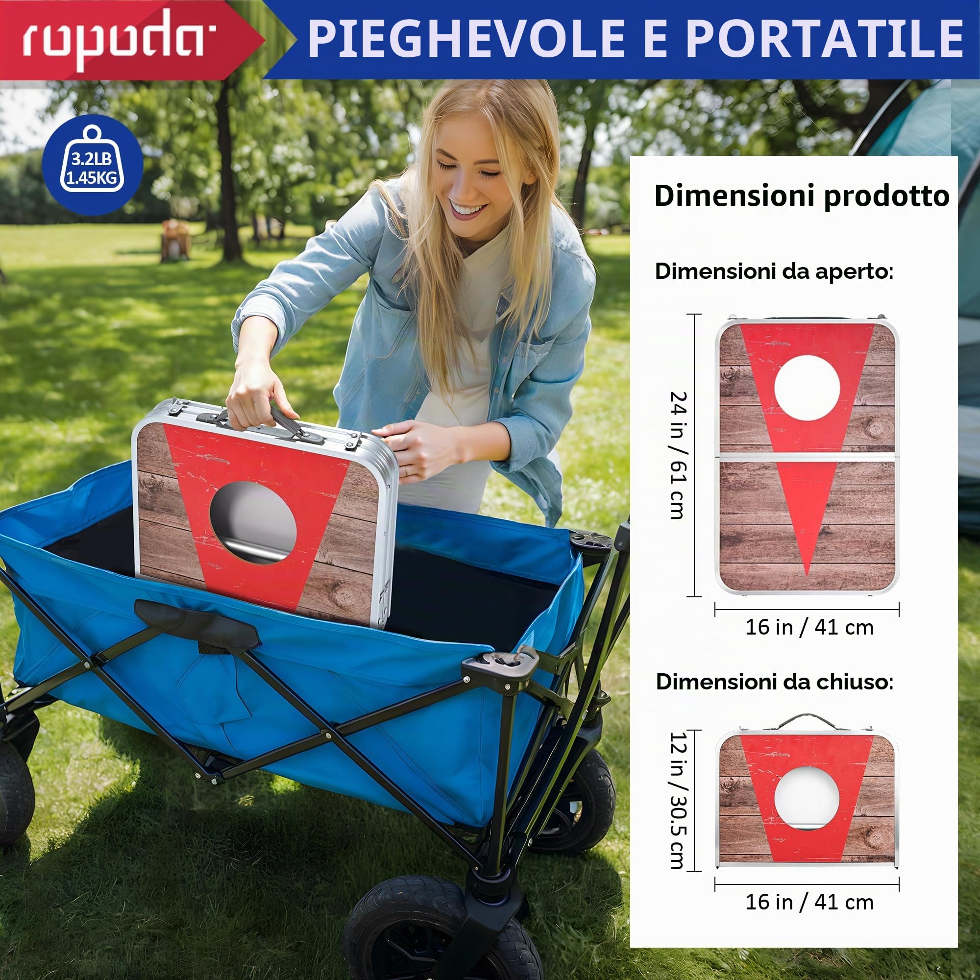 ROPODA Set da Gioco per Cornhole, Gioco da Lancio di Mais Portatile con 8 Sacchetti di Fagioli, Cornhole Bordo in Lega di Alluminio Leggero, Giochi da esterno Interno per Bambini Adulti