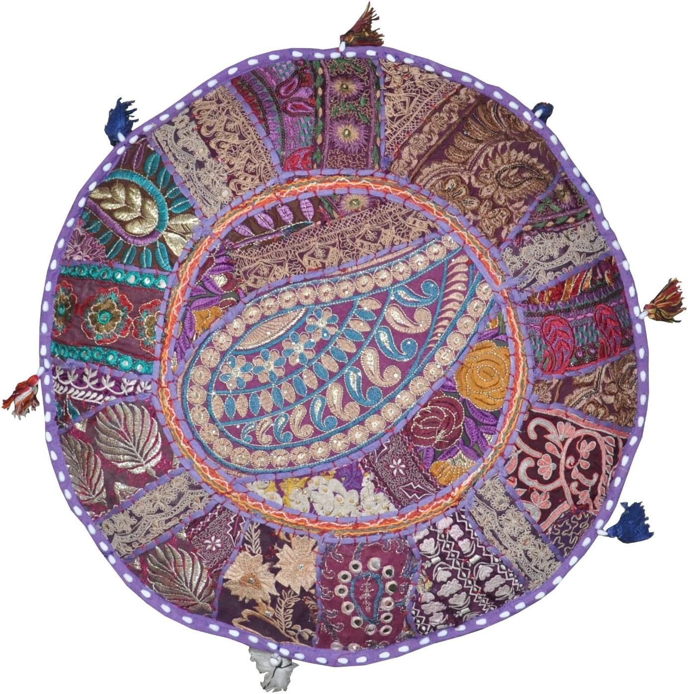 Indian Vintage, Ottoman Patchwork Pouf Cover,Handmade traditional Patches Embroidery Work foot-Stool, Living Room Home decor