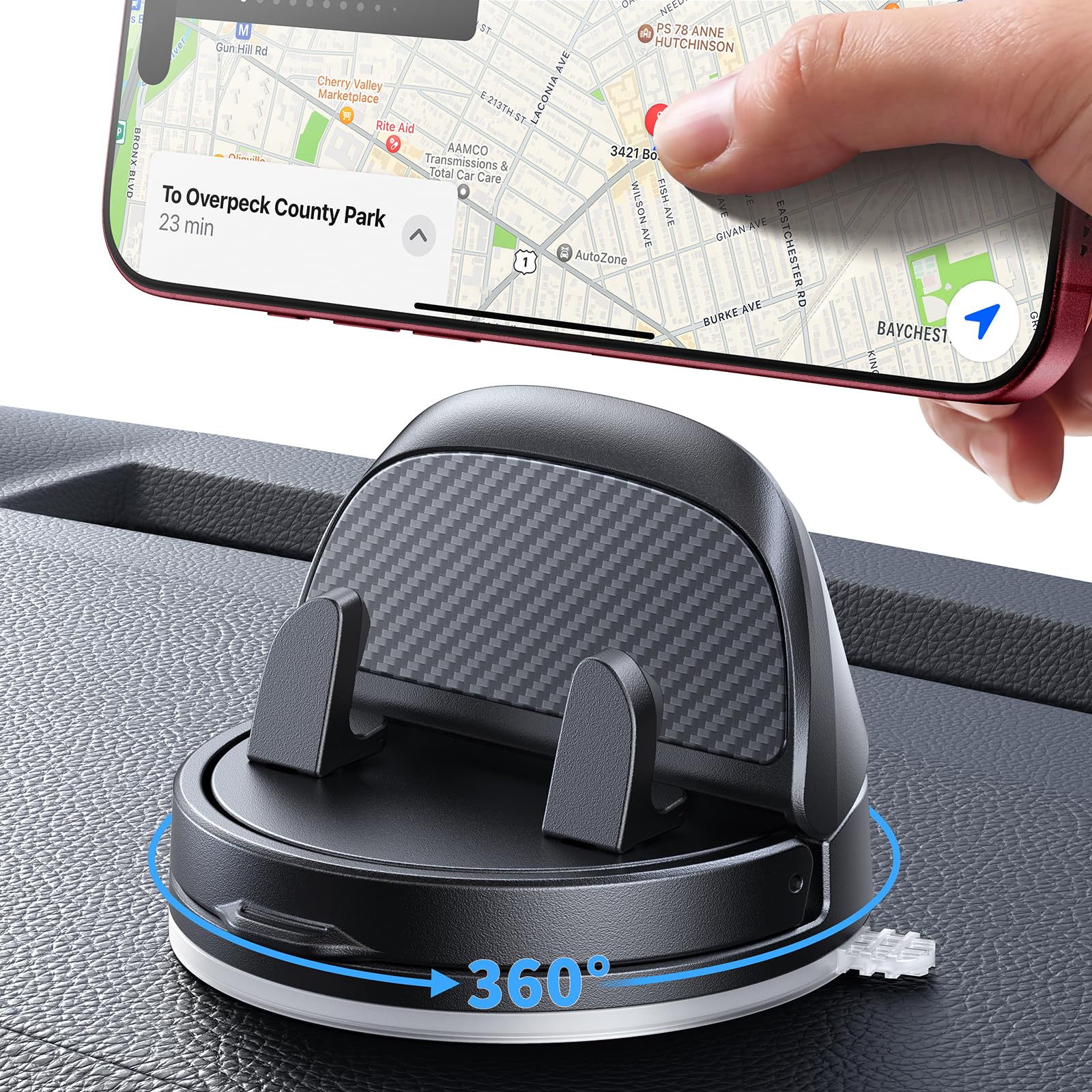 ACMEZING Ultra-Compact Car Phone Holder [Thick Case Friendly | 78LB Suction] 360° Rotate & 30° Tilt Car Phone Mount, Uneven Dashboard Ready, Phone Holders for Your Car for All Smartphones