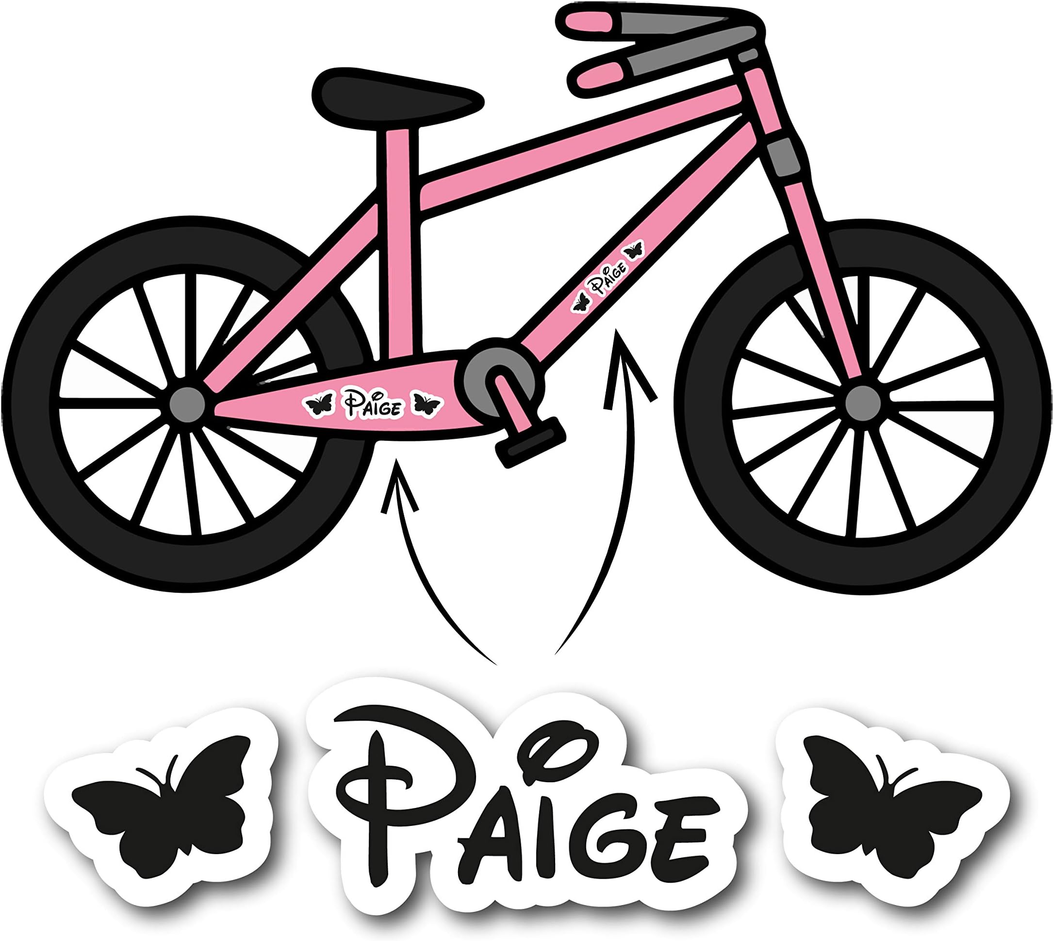 2X Personalised Bike Frame Vinyl Decal Sticker Child's Kids Bicycle Name Trike (Butterfly's)