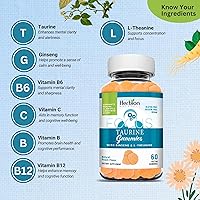 Vista 4 de HERBION Naturals Taurine Gummies with Ginseng & L-Theanine, B-Complex (B3,B6,B12) & Vitamin C, Focus & Mental Clarity Support, Peach-Flavoured