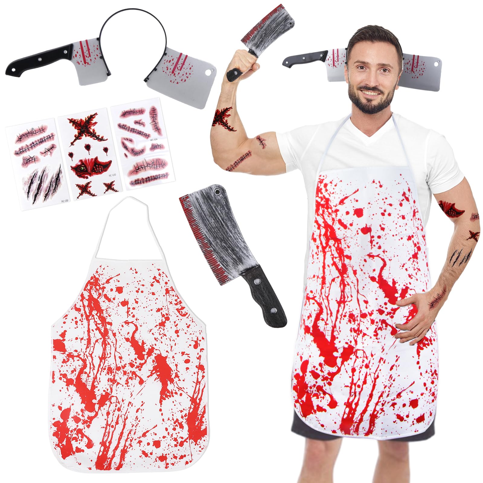 Carnicero Halloween Disfraces, Disfraz Halloween Hombre Terror Mujer, Machete Halloween Carnicero Disfraz Terror, Diadema Cuchillo Halloween Niño Adulto, Delantal Halloween, Tatuaje Halloween