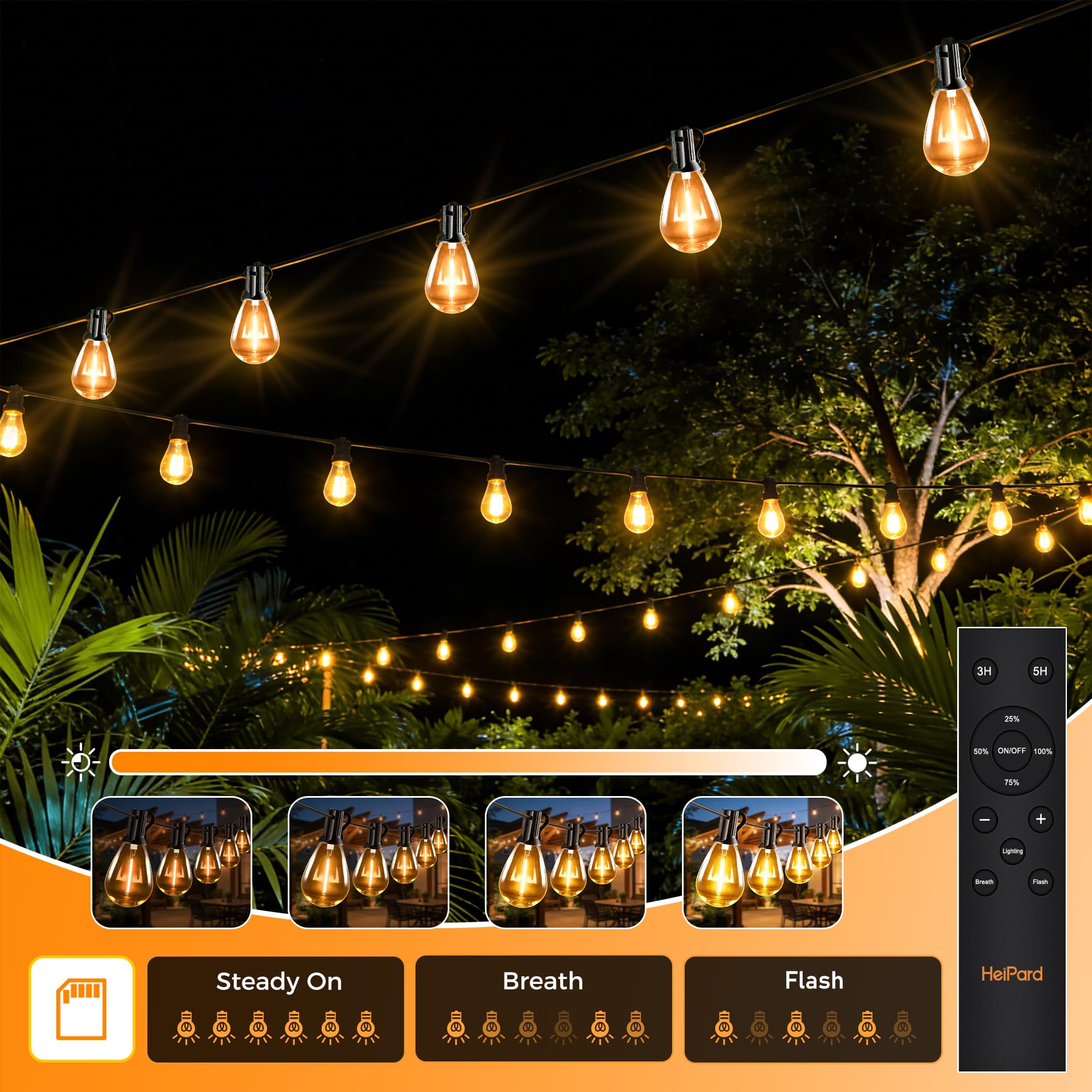 HeiPard LED Lichterkette Außen Outdoor Strom 20M - 30 S11 Glühbirnen | Wetterfest Warmweiß Dimmbar Aussen Beleuchtung Lichterketten String Lights mit Fernbedienung Balkon Terrasse Garten Party