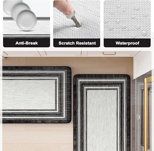 Vista 751 de KIMODE - Juego de 2 tapetes de cocina bohemios, antifatiga, antideslizantes, impermeables, ergonómicos, acolchados, cómodos, para lavandería, Caqui