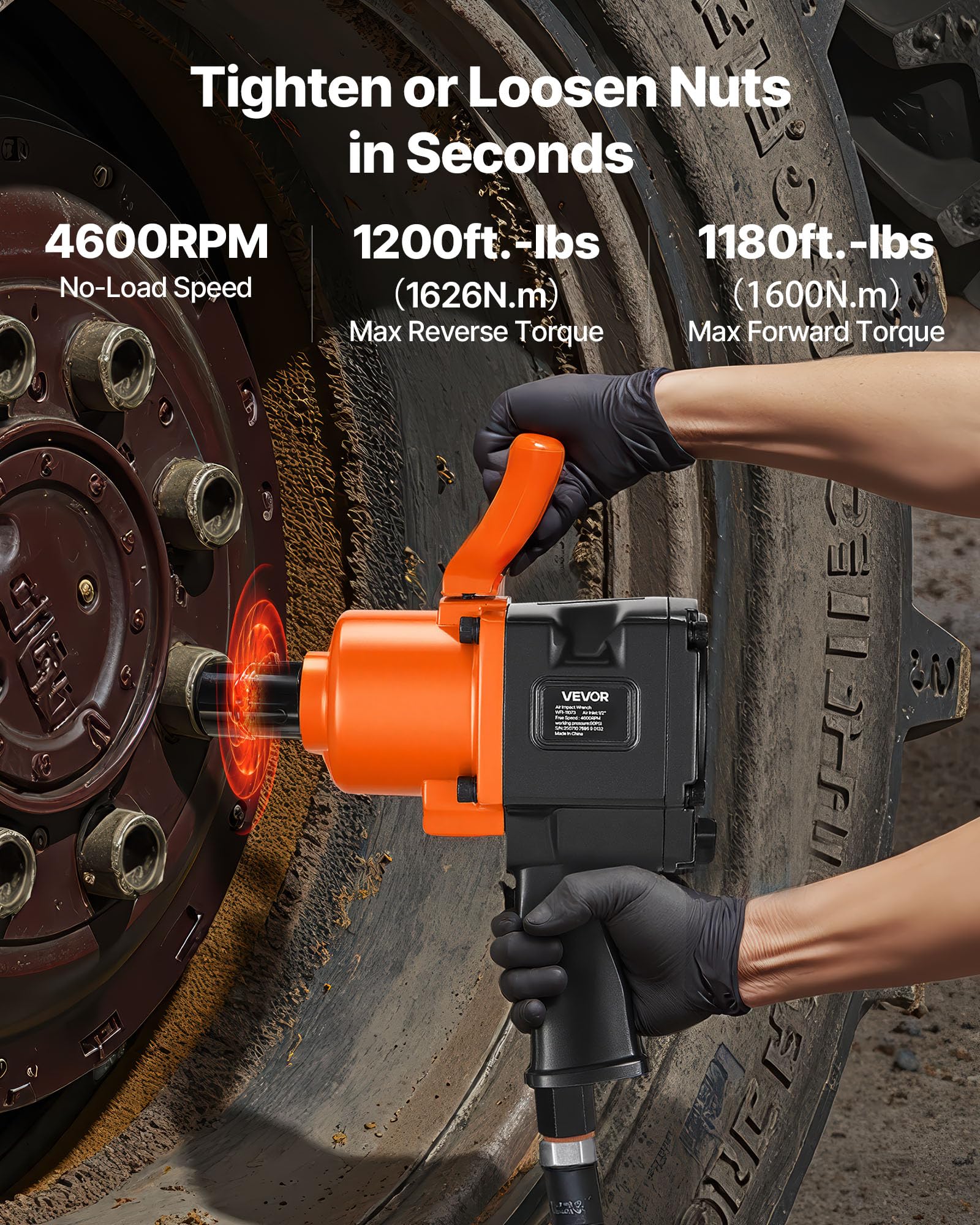VEVOR Avvitatore a Percussione Pneumatica da 1 pollice, Avvitatore ad Impulsi Pneumatico Doppio Martello, Coppia Inversa max. 1626 Nm, 6 Velocità da 4600 giri/min per Riparazioni Manutenzione