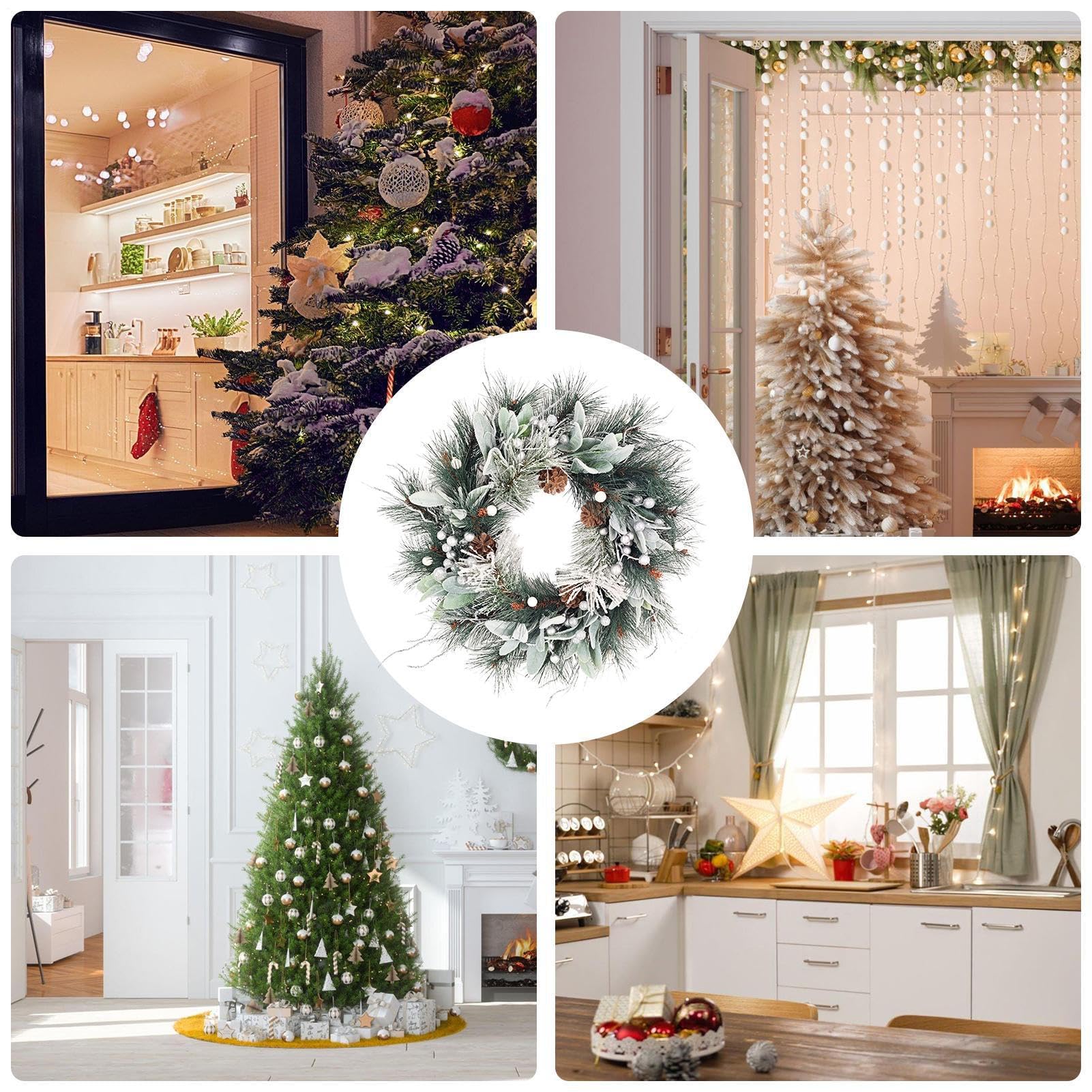 Corona de Navidad artificial, decoración navideña con piñas, decoración para ventana de cocina, salón, puerta de entrada, fiesta, interior y exterior, estilo rústico