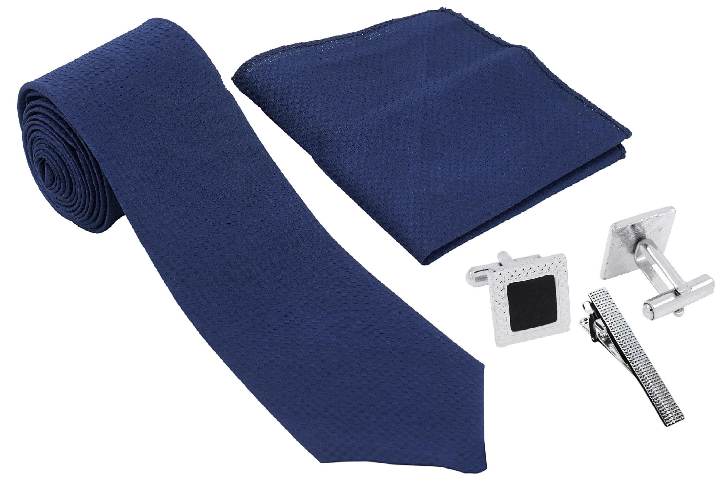 fashmade “where fashion is made” FashMade Premium Italian Silk Tie, Pocket Square with Square Brass Cufflinks & Silver Honeycomb Tie Pin Combo in Leather Gift Box for Men – Formal & Wedding Set tp-7-picture-36