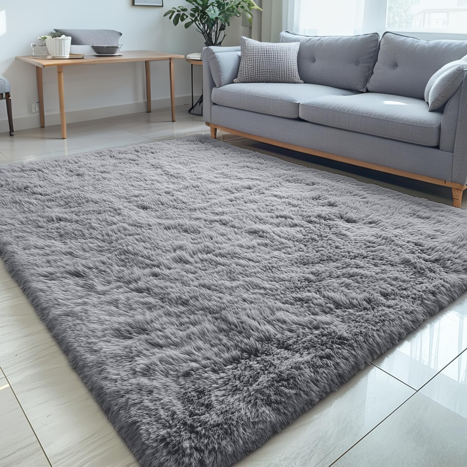 OLANLY 5x7 Machine Washable Large Area Rugs for Living Room, Bedroom, Soft Fluffy Shaggy Bedside Rug, Indoor Floor Carpet for Kids Girls and Boys, Dorms, Nursery, Home Decor Aesthetic, Light Grey