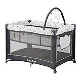 Pamo Babe Portable Playard,Sturdy Play Yard with Padded Mat and Toy bar with Soft Toys Grey
