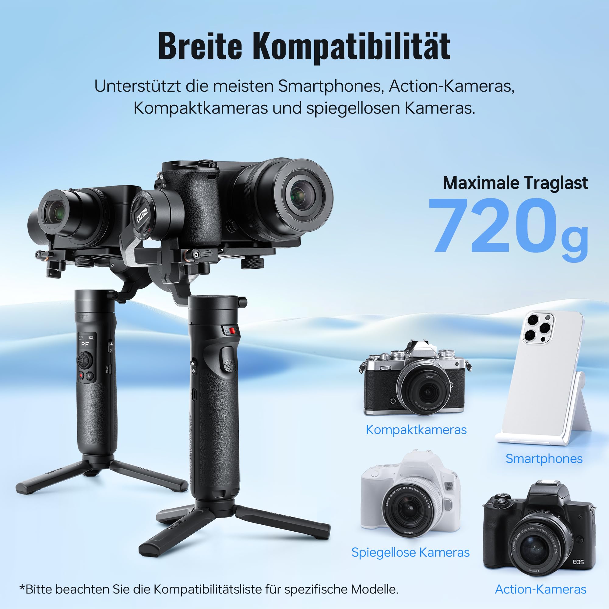 ZHIYUN Crane M2 [Offizieller] 3-Achsen Stabilisator, für Action Kamera, Gopro und Spiegellose Kamera, Smartphone, mit Smartphone Klemme, Stativ