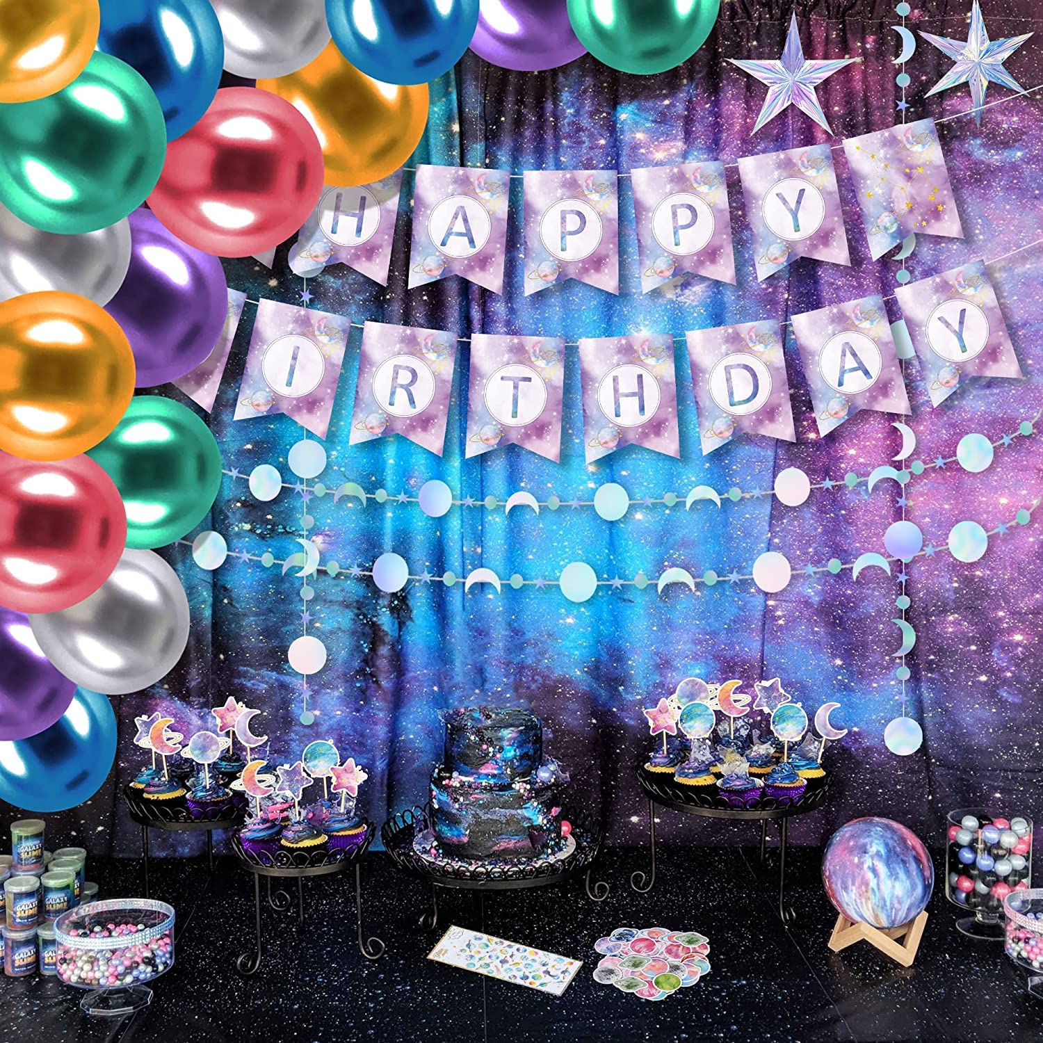 Buy Galaxy Birthday Party Decorations Supplies Iridescent Star and Moon Decorations Space Galaxy