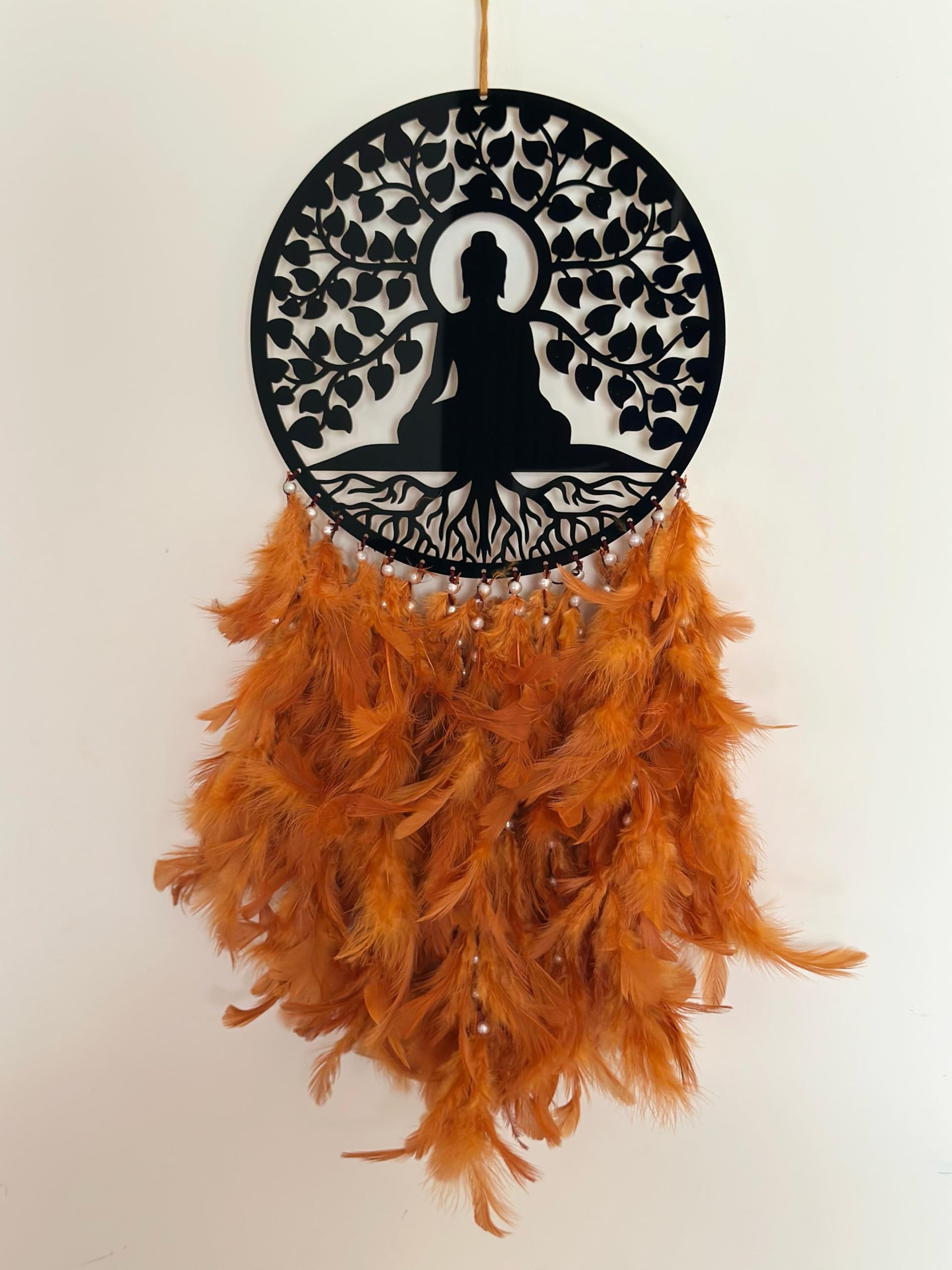 AGAM DECORS - Elegant 8 Inch Buddha Dreamcatcher with Brown Feathers - Wall Hangings, Home Décor, Handmade Dreamcatcher for Bedroom, Balcony, Garden, Party, Café-image-23