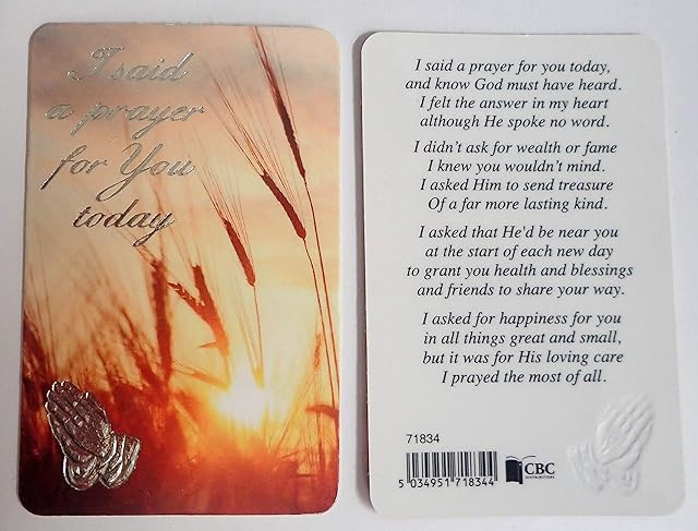 Prayer Cards I Said a Prayer Laminated Religious ~ Silver Foil Motif Wallet Size