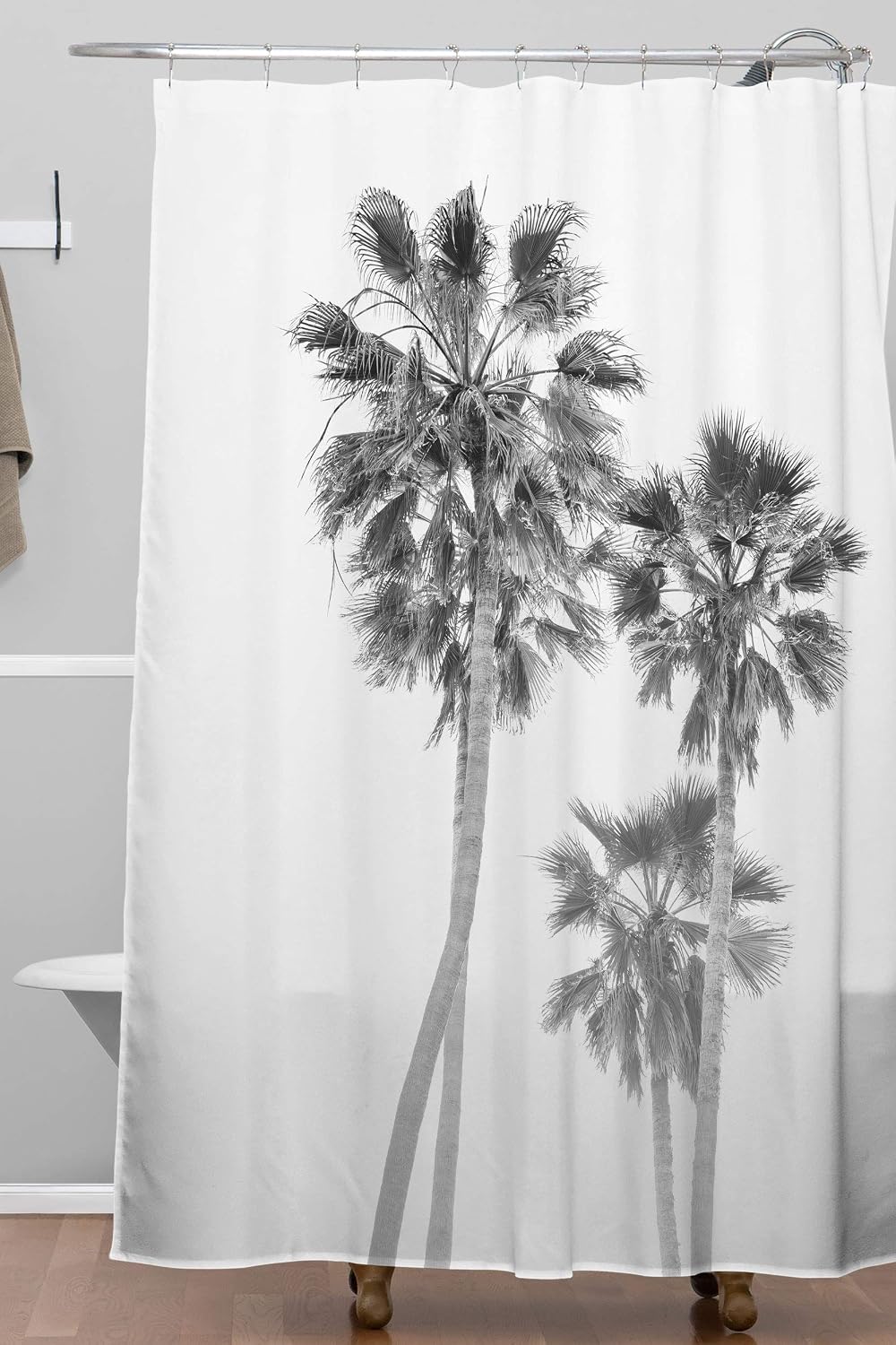 Deny Designs Bethany Young Monochrome California Palms Shower Curtain, 72x69, White