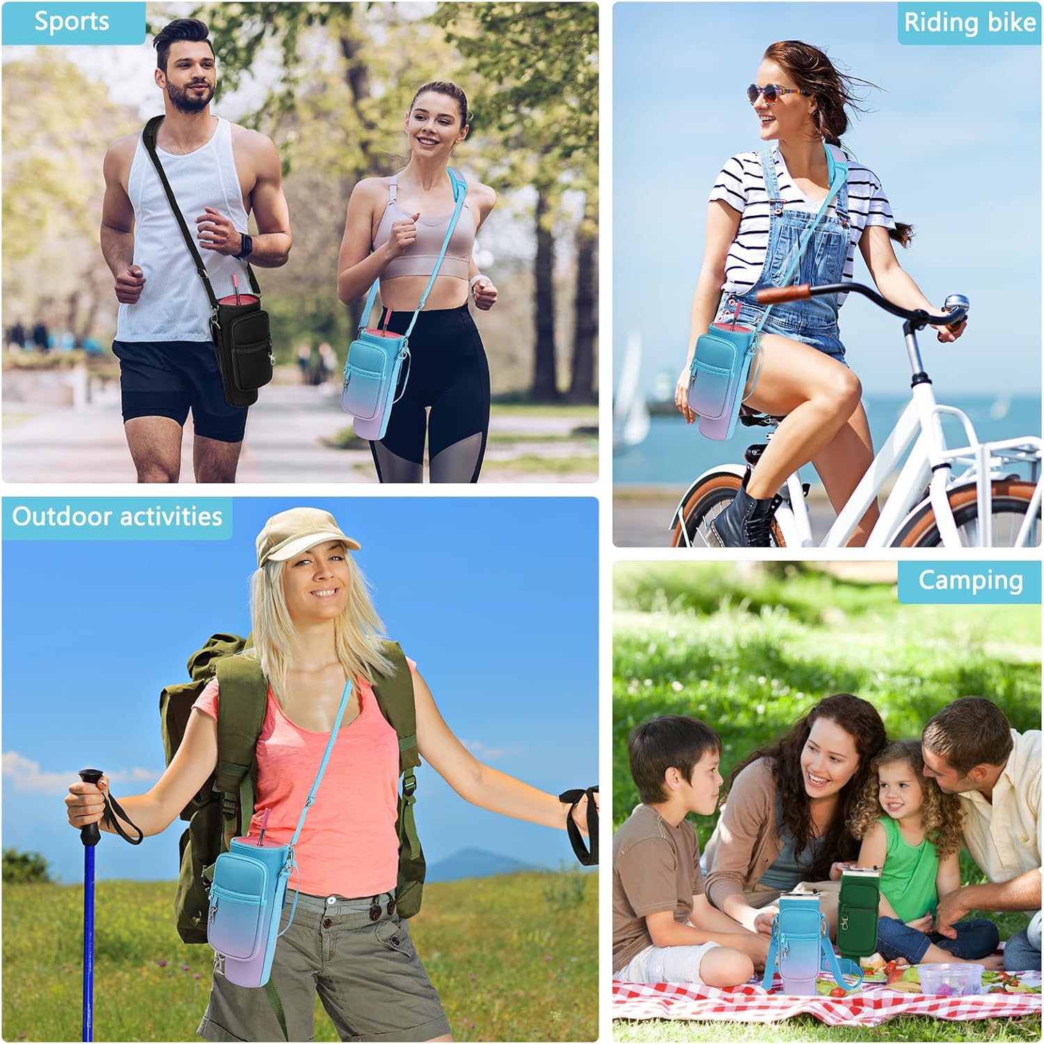 Water Bottle Carrier Bag with Phone Pocket Compatible with Stanley/Meoky 40 oz Tumbler with Handle,Water Bottle Holder Pouch with Adjustable Strap Compatible with Stanley Cup Accessories - Image 6