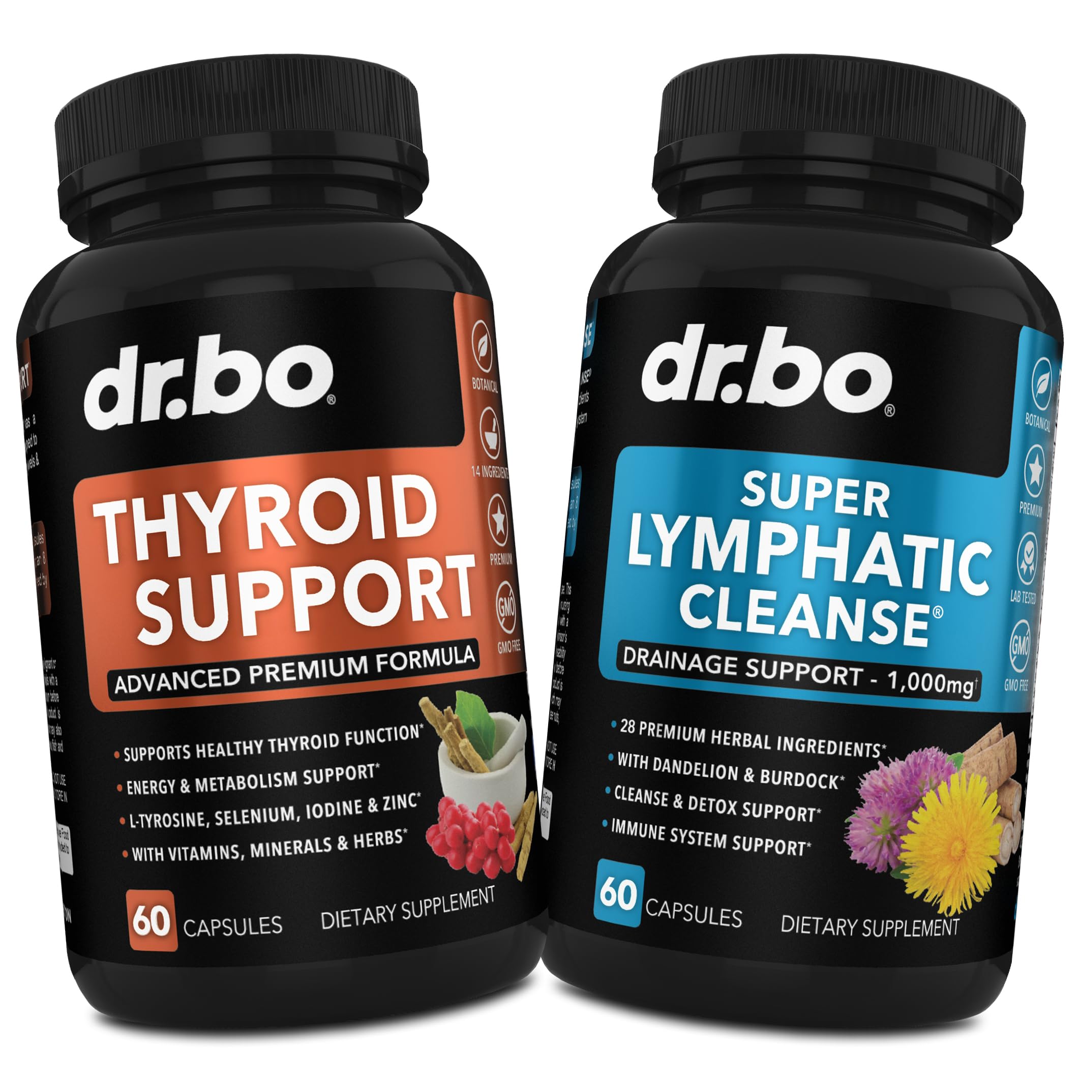 Thyroid Support & Lymphatic Drainage Supplements - Thyroid Supplement Complex Vitamin & Lymphatic Support Total Herbal Cleanse Products with Echinacea - Lymph Node Detox Cleanse System Drainage