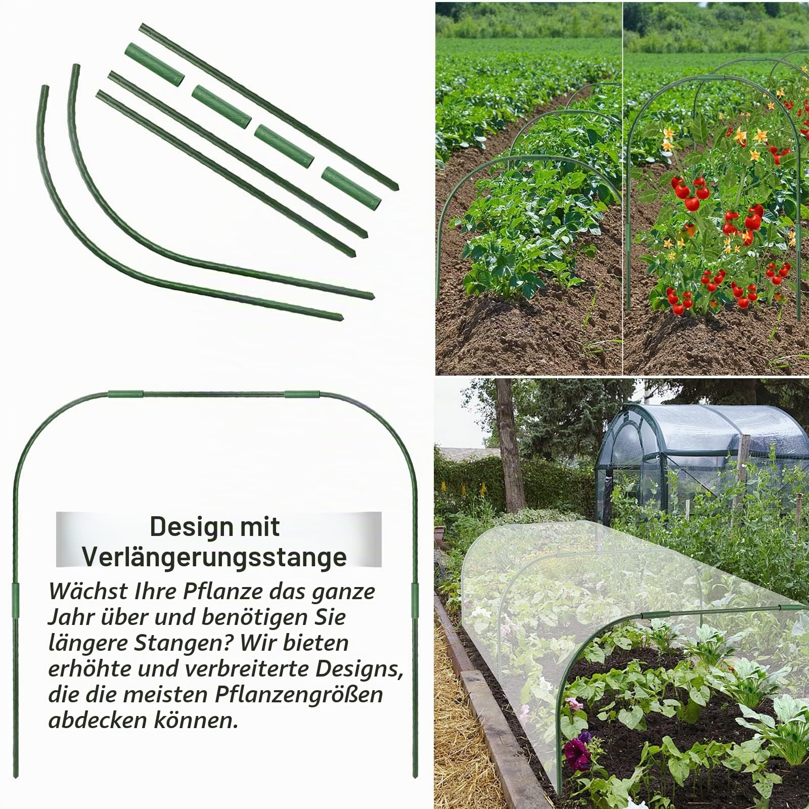 Warooma 6 x Gartenreifen für Reihenabdeckung, 86 x 91,4 cm, Gewächshaus-Rahmen, Tunnel-Reifen, rostfreier Stahl, mit kunststoffbeschichtetem Stützrahmen, Durchmesser 11 mm