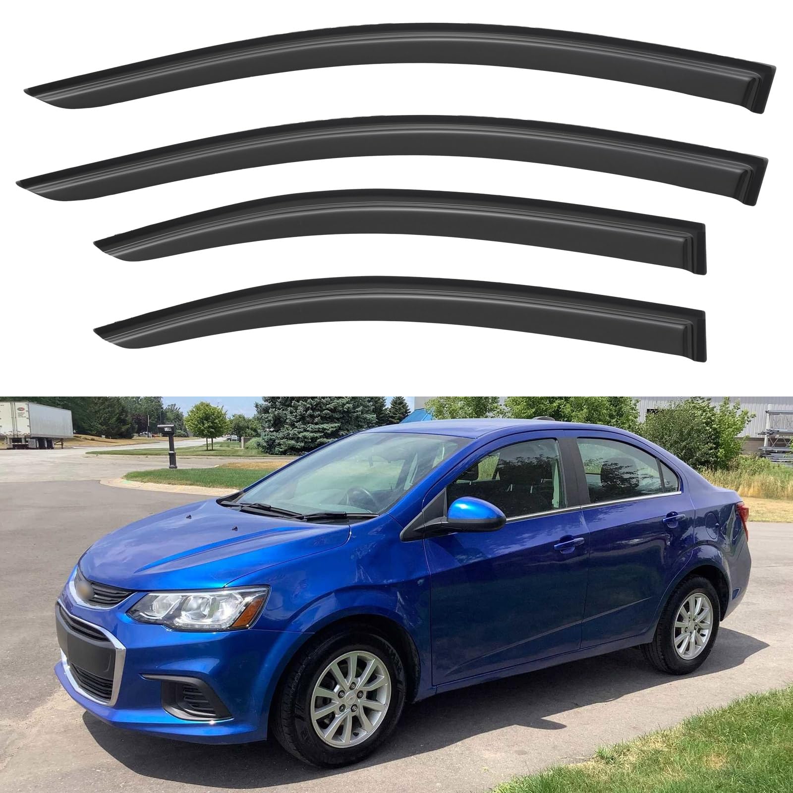 Window Visors Rain Guards for 2012-2020 Chevy Sonic Sedan | Out-Channel Window Vent Wind Deflectors Visors Shades Protectors for 12-20 Chevrolet Sonic (Not for Hatchback)