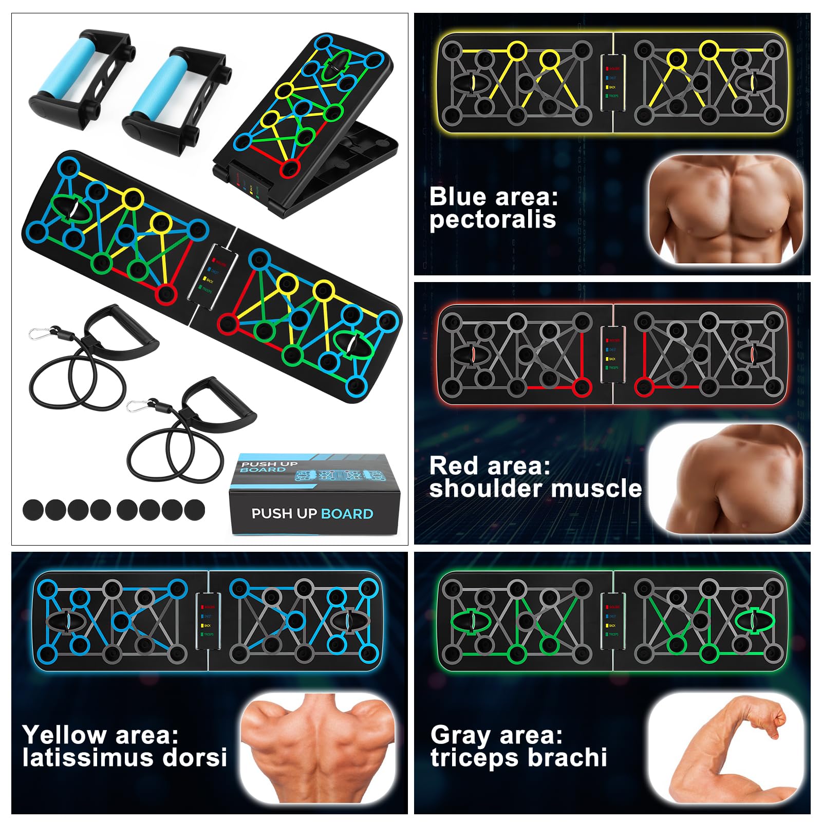 Push Up Rack Board, 17 in 1 Attrezzature per il fitness multifunzione pieghevole a casa, Maniglia per Push Up, con 2 Corde di Trazione, Flessioni Attrezzi per Il Fitness a Casa