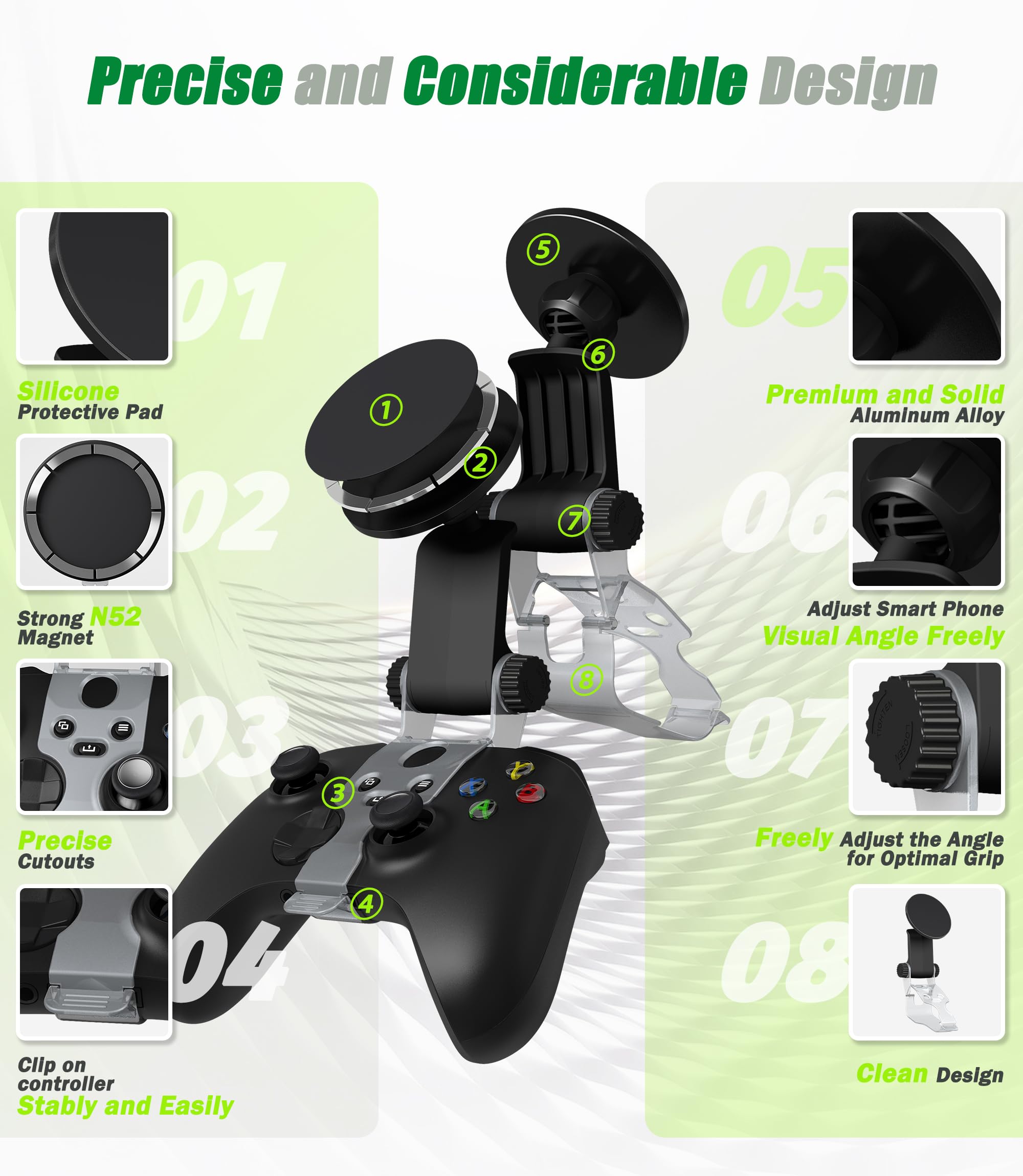 Clip di Montaggio per Telefono Controller Magnetico Compatibile per Controller Xbox Series X/S, Supporto Mag-Safe Regolabile Accessori perTelefoni Gioco in Streaming Remoto - Nero