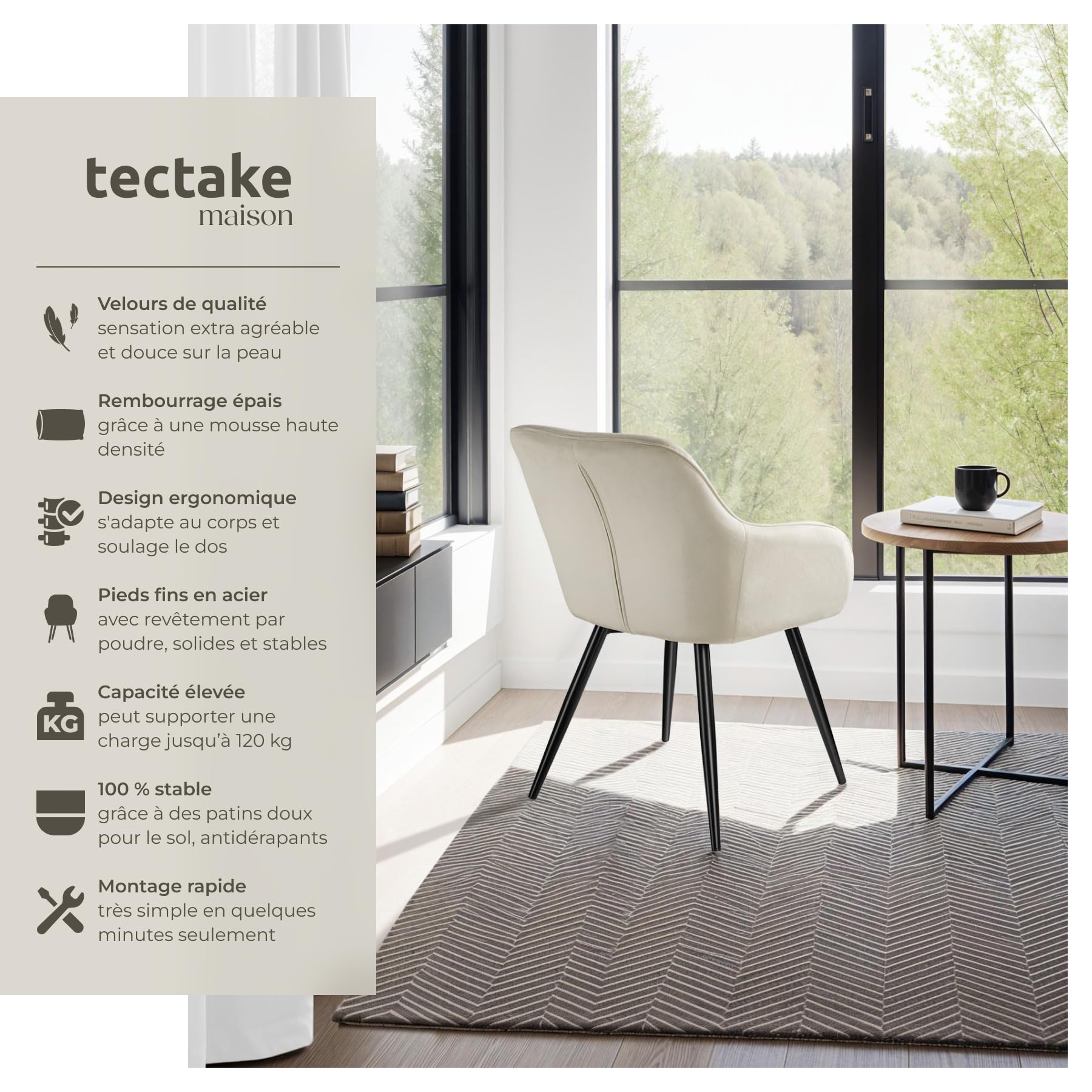 Lot De 6 Chaises De Salle à Manger Sadia Grises - Tissu Et Métal Noir - Design Moderne