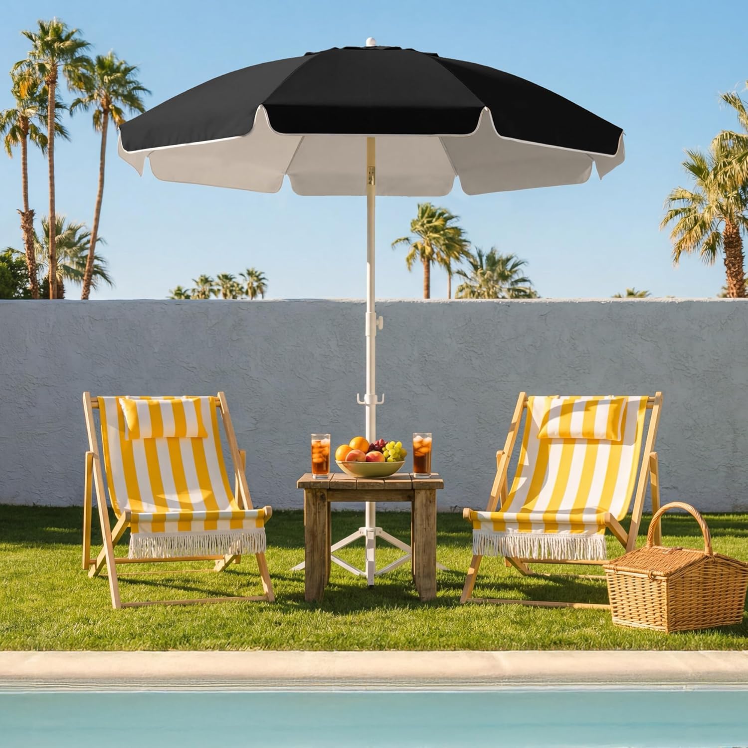 JEAREY 6.5ft Sun Shade Umbrellas, Portable Umbrella with Stand, Lightweight Sun Protection Free Standing Sport Umbrella for Outdoor Sports, Camping, Fishing, Patio, Beach, Black