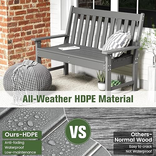 Miniatura 5 de Tangkula Banco de parque de jardín para 2 personas, silla de sofá biplaza de polietileno de alta densidad para todo tipo de clima con respaldo