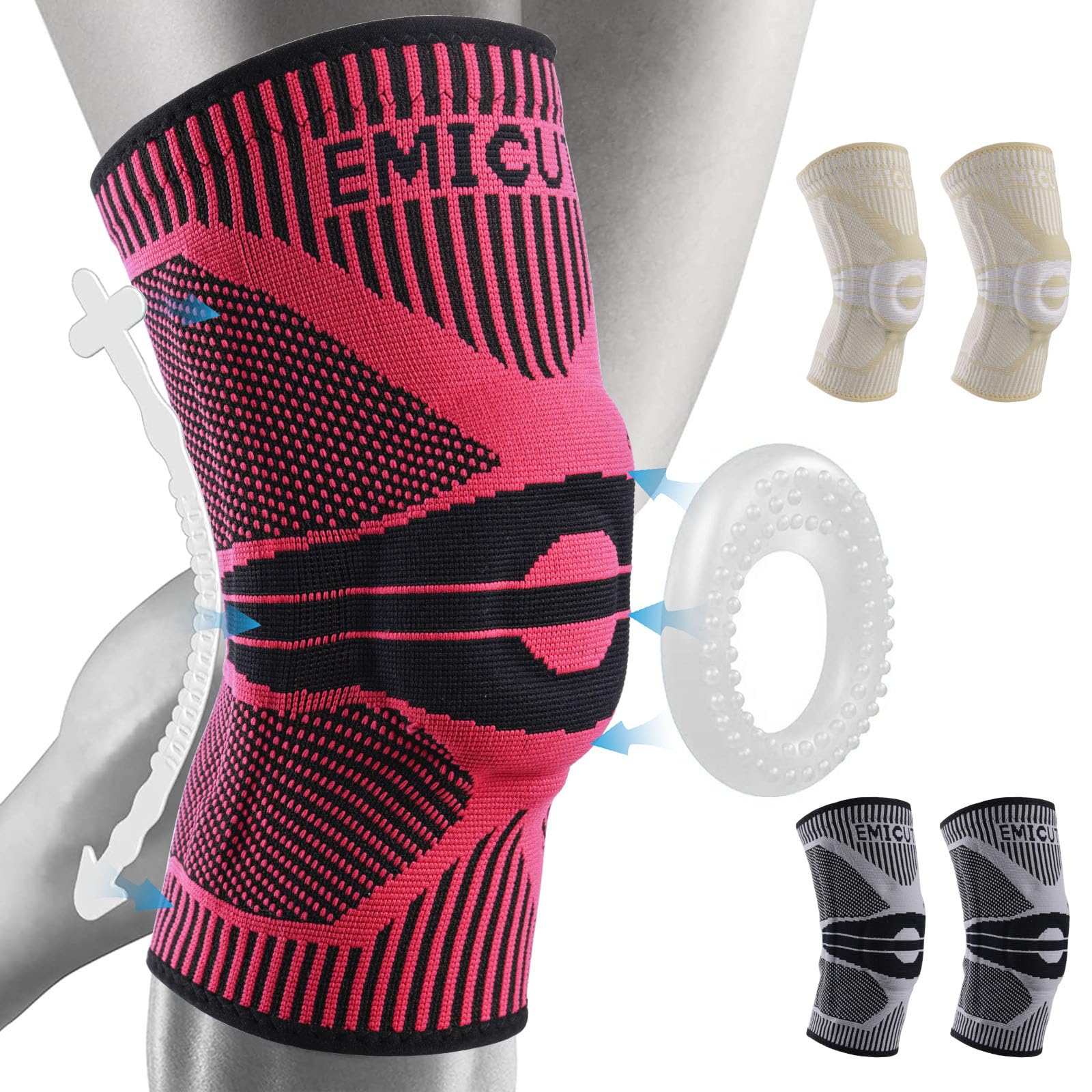 Photo 1 of Knee Sleeve – Knee Braces with Side Stabilizers - Knee Support for Knee Pain, Weightlifting, Sports and Workout Large Cerise