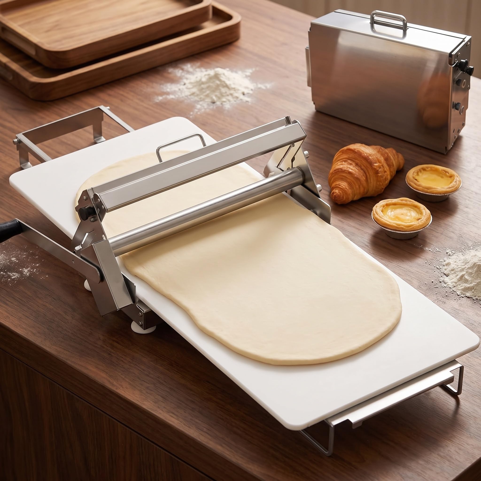 Manuelle Teigausrollmaschine, Tragbare Manuelle Teigrolle, Tisch-teigausrollmaschine Aus Edelstahl Für Croissants, Pizza, Tarte, Blätterteig, Für Gewerbliche Und Private Bäckereien, Einstellbare