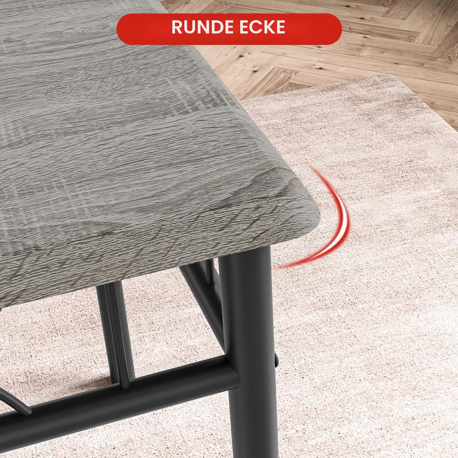 Garvee Esstisch mit 4 Stühlen, 5-Teilig Essgruppe mit gepolsterten Stühlen, Platzsparende Sitzgruppe Küchentisch Set Esszimmertisch Holzoptik für Küche Esszimmer Wohnung, Grau Schwarz