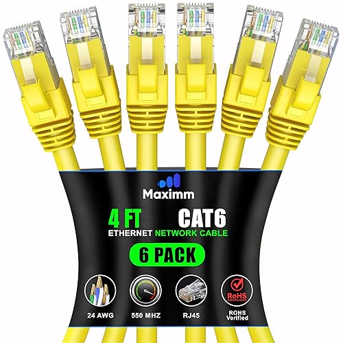 Miniatura 59 de Maximm Cable Ethernet Cat 6 de 10 pies (paquete de 6) - Cable LAN de alta velocidad, cable de Internet, cable de conexión y cable de red - UTP,