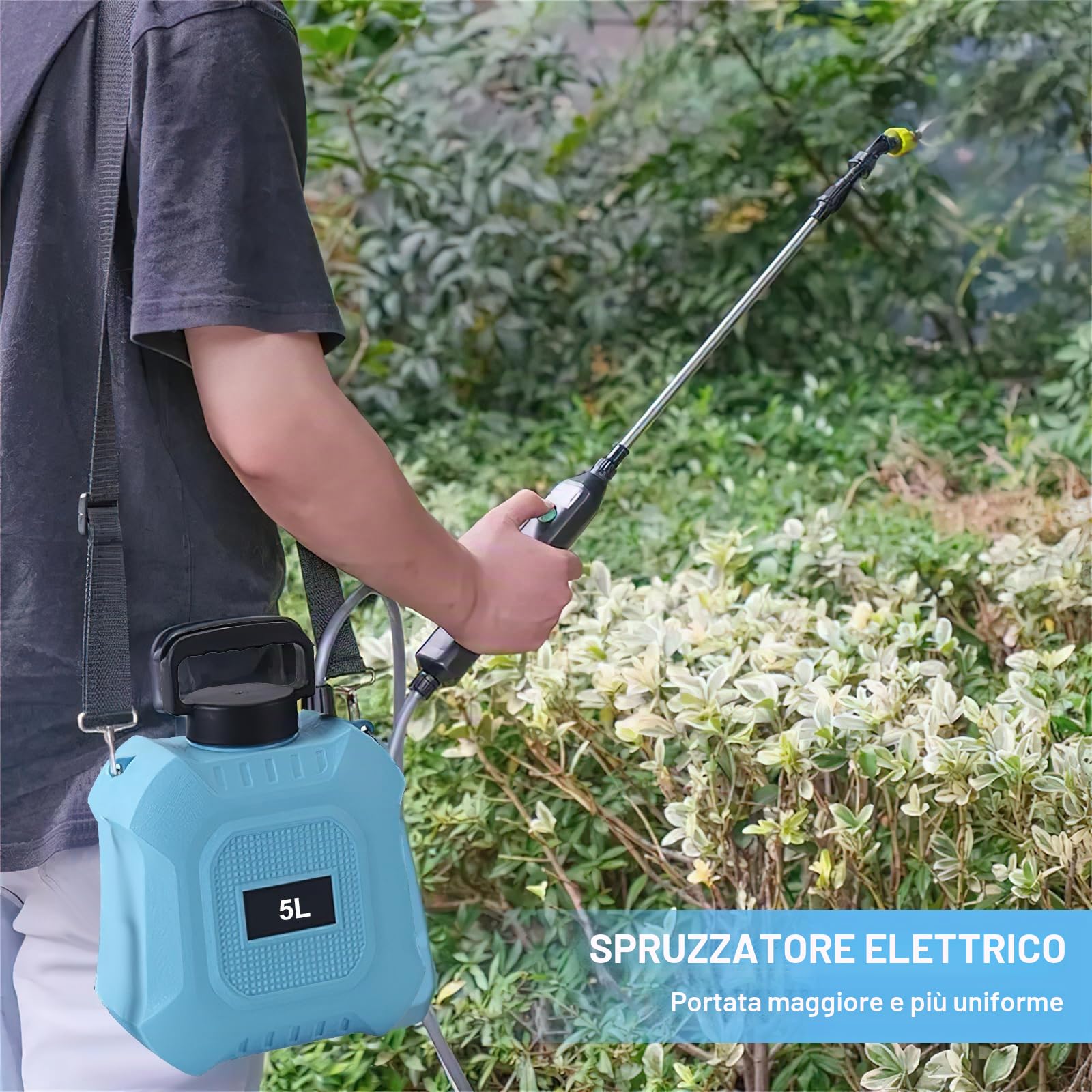 Spruzzatore Elettrico 5L/8L Spruzzatore Da Giardino Con Spruzzatore Lancia Telescopica Max 90 cm 2 Ugelli 2000mAh per Diserbo Spray Pulizia (8L)