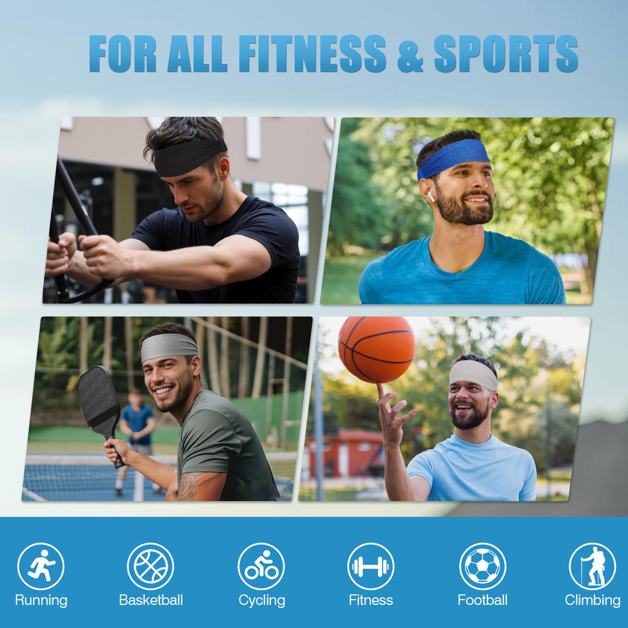 Sukeen Kühlendes Sport-Stirnband für Herren: Feuchtigkeitsableitend, rutschfest, schnell trocknend, elastisch, für Fitnessstudio, Laufen, Tennis