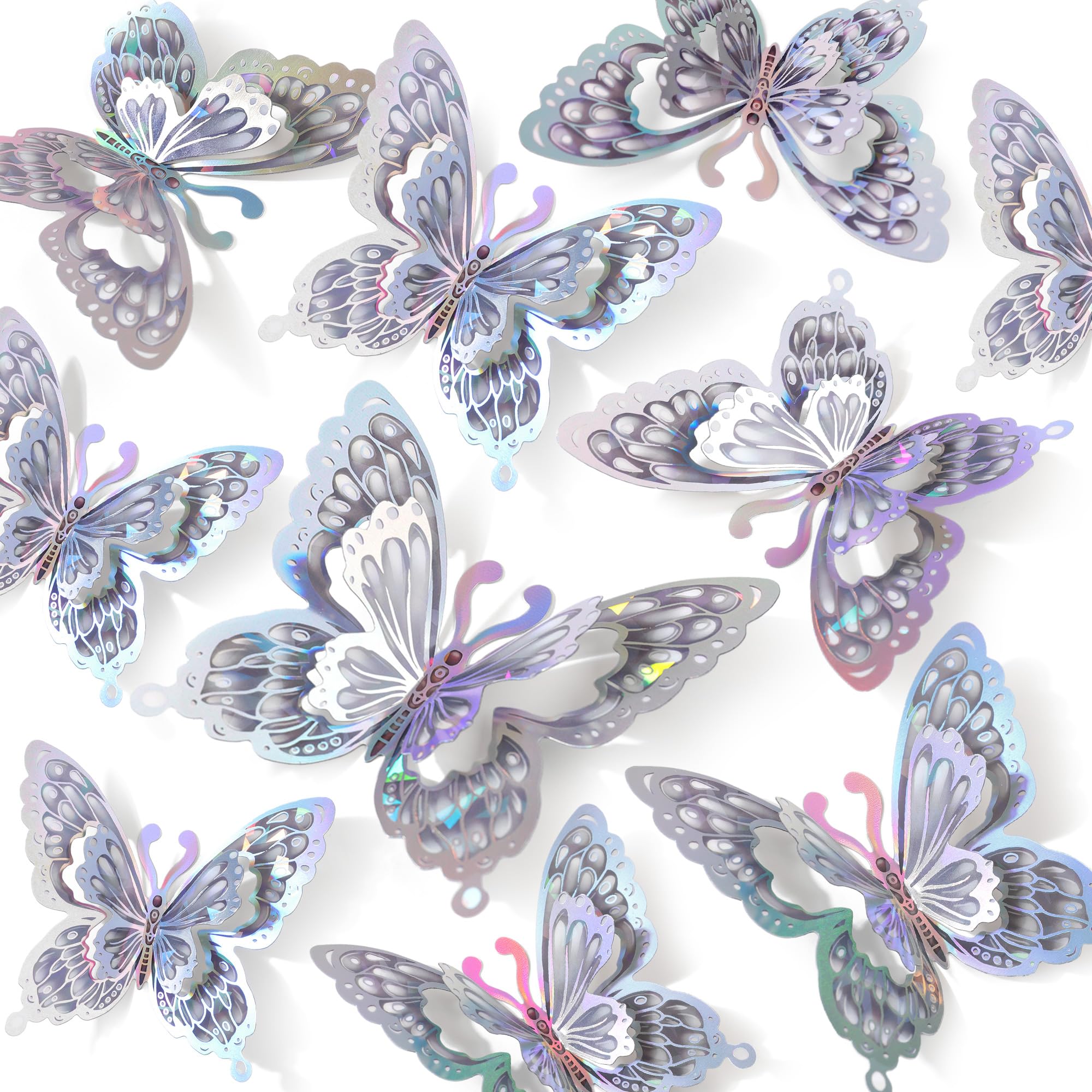 Papillons muraux double couche 3D kit de 60 decores amovibles pour bouquets et fetes